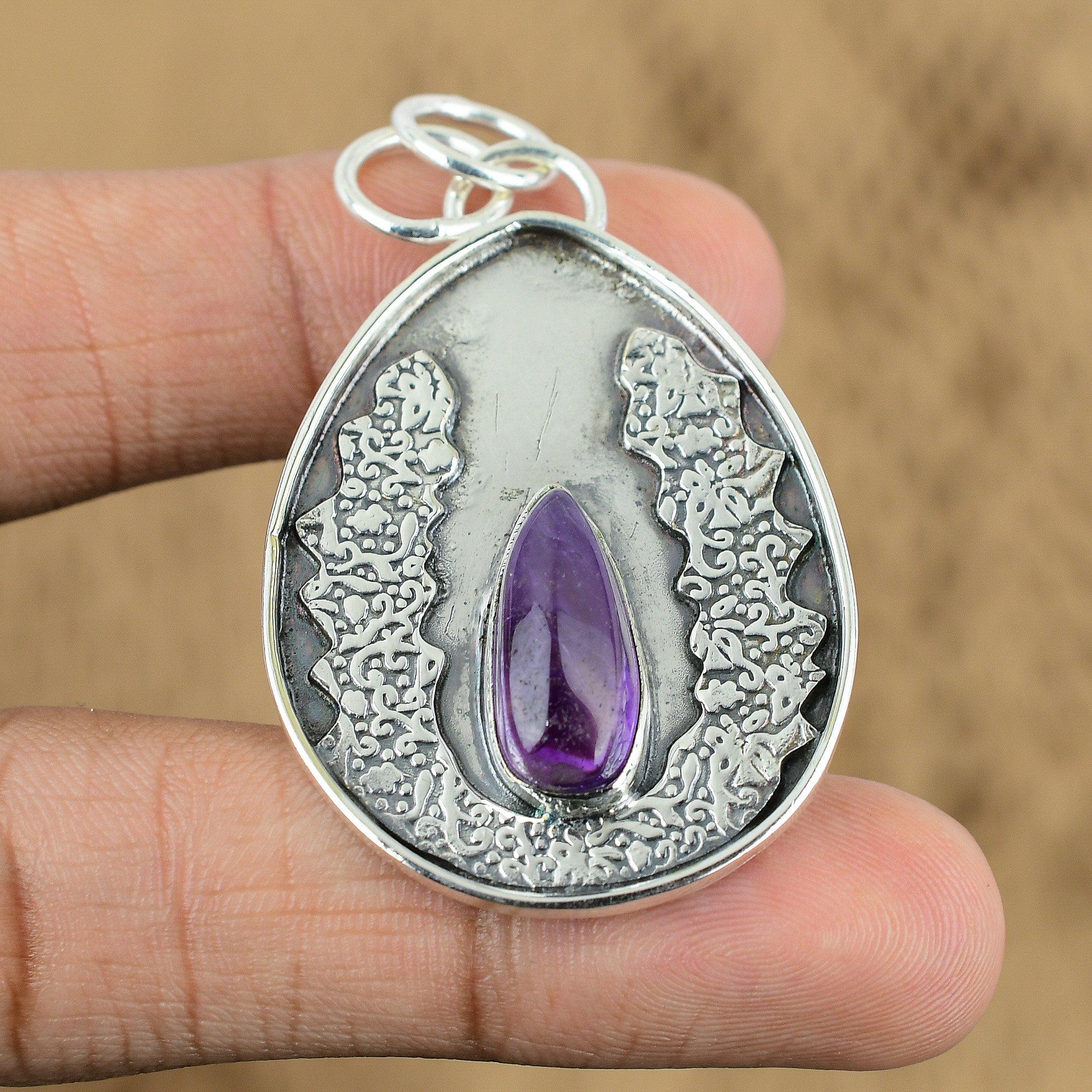 Natural Star Amethyst Gemstone Pendant 925 Sterling Silver Indian Jewelry