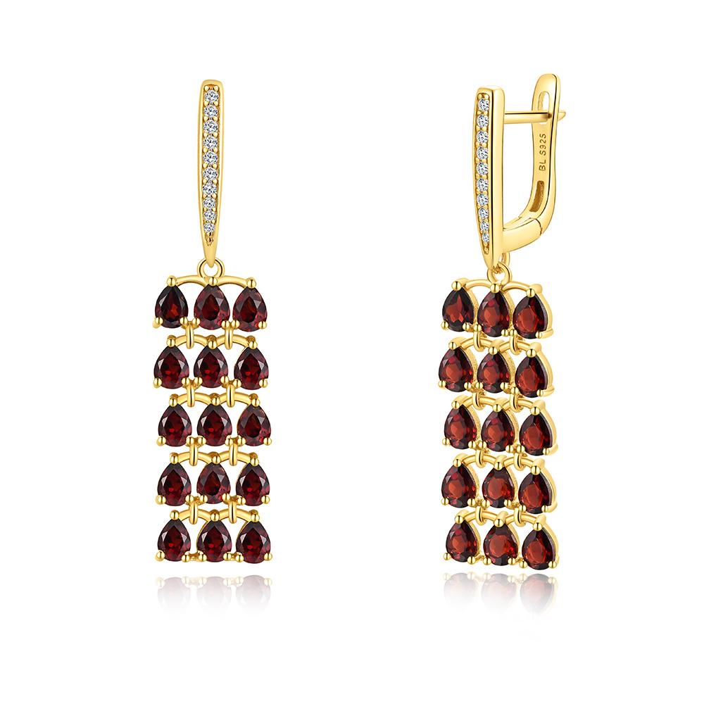 S925 Silber Luxus Lange Silber Verschluss Ohrringe Granat Natürlicher Edelstein Modeschmuck für Frauen & Mädchen Jubiläum Besonderes Geschenk