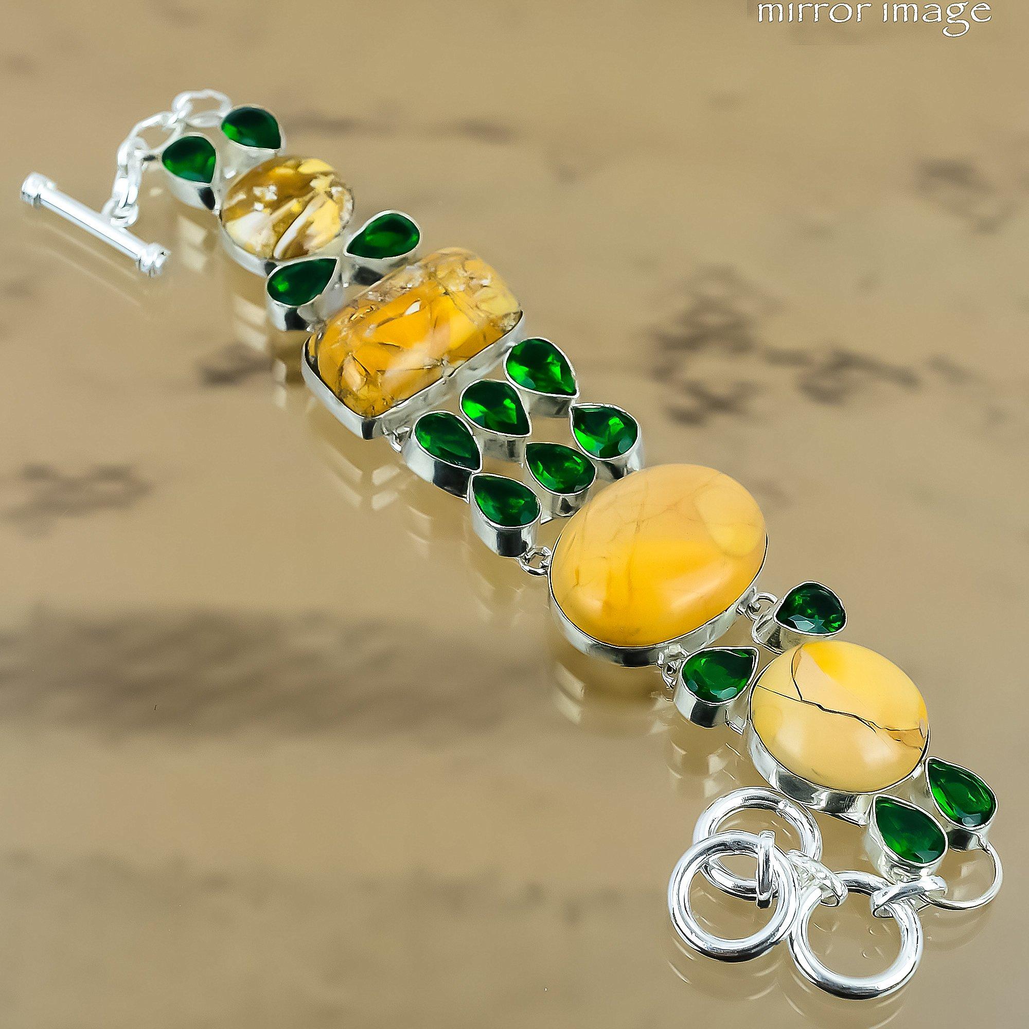 925 Silver Natural Brecciated Mookaite Chrome Diopside Chain Bracelet Jewelry