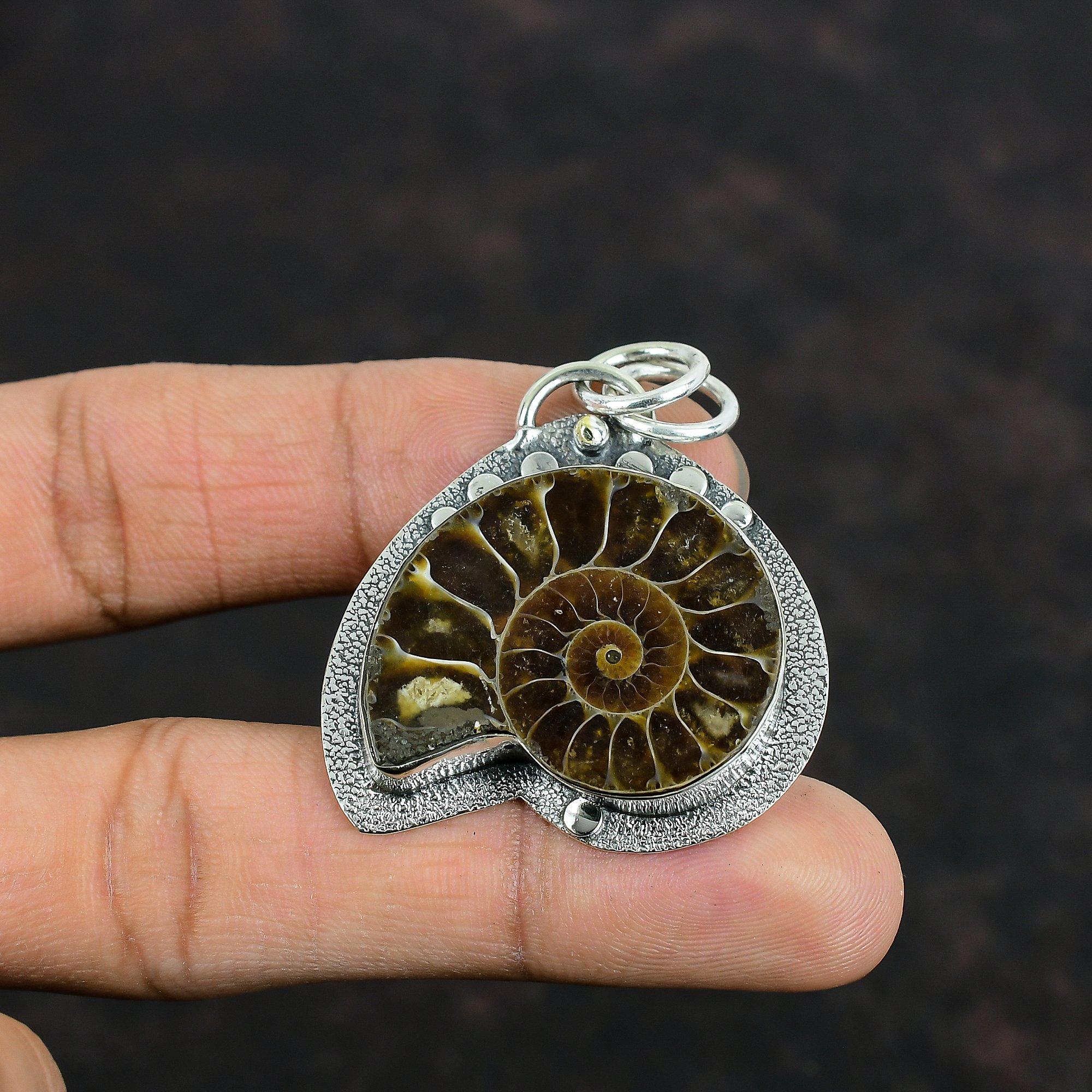 Ammonite Fossil Pendant Gemstone Pendant 925 Sterling Silver Pendant Ammonite Fossil Silver Jewelry Handmade Dainty Pendant Engagement Gifts