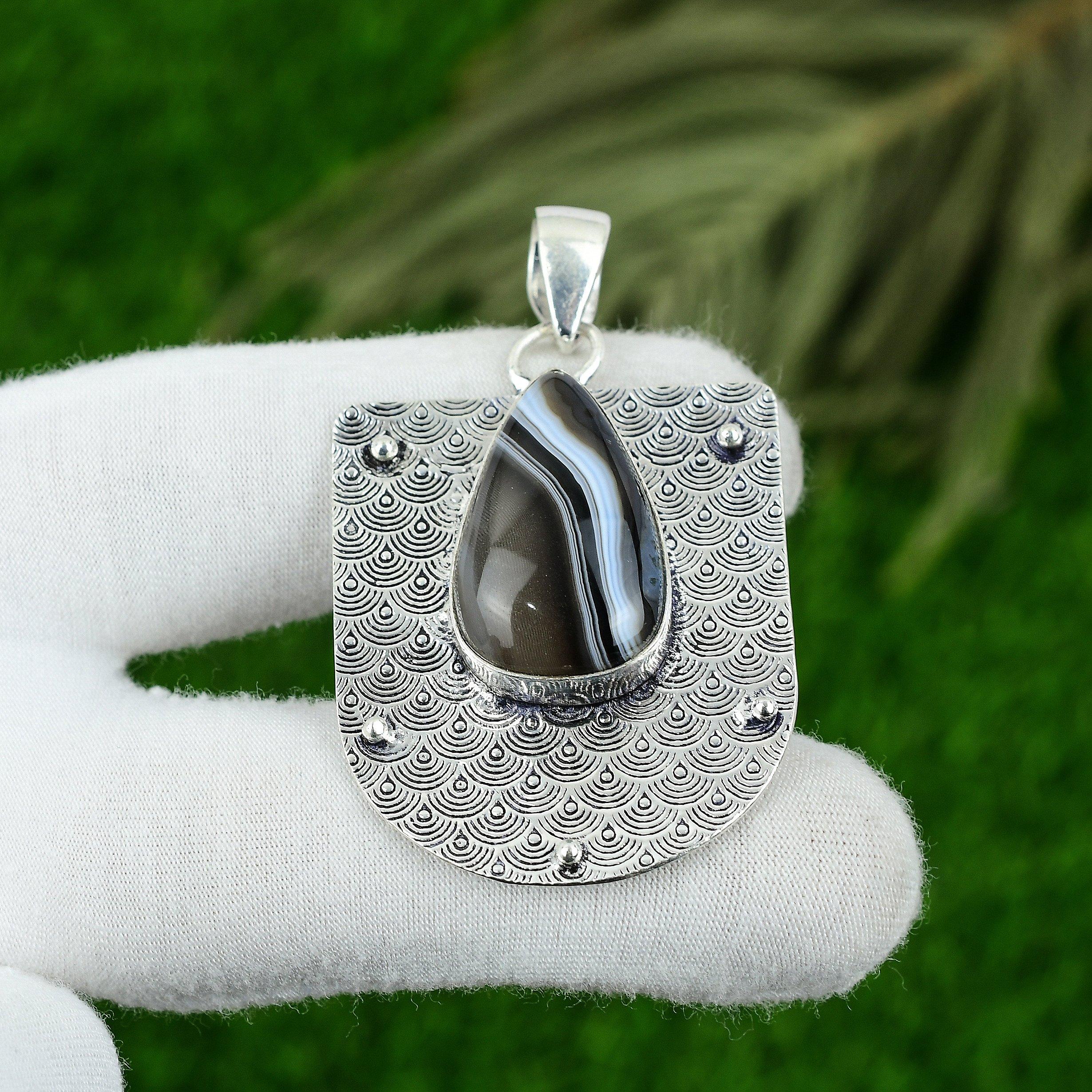 Pear Sardonyx Gemstone Art Deco Daughter Engagement Trendy Pendant 925 Silver