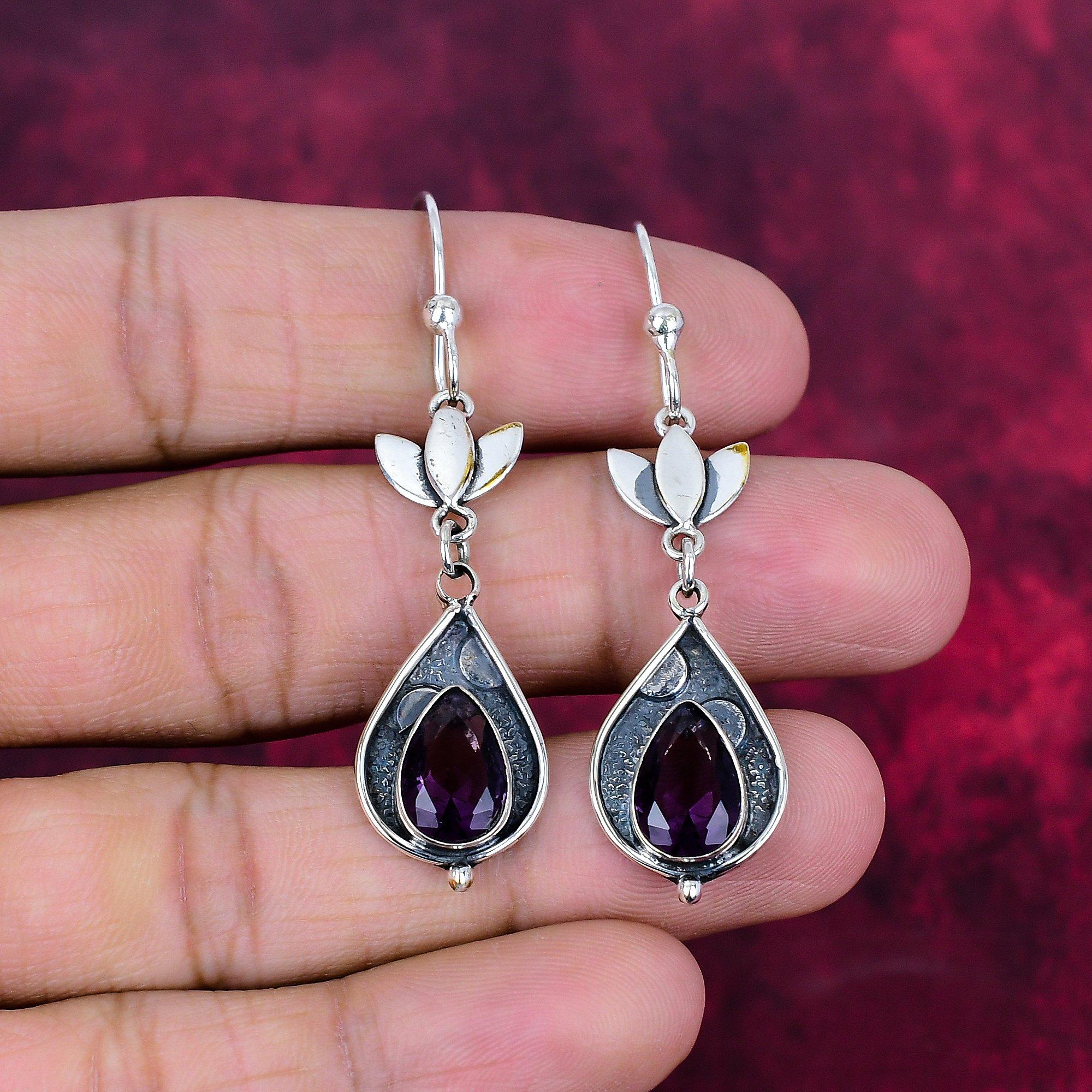 Amethyst Earrings Gemstone Jewelry, 925 Solid Sterling Silver Earrings, Gift For Women Handmade Earrings