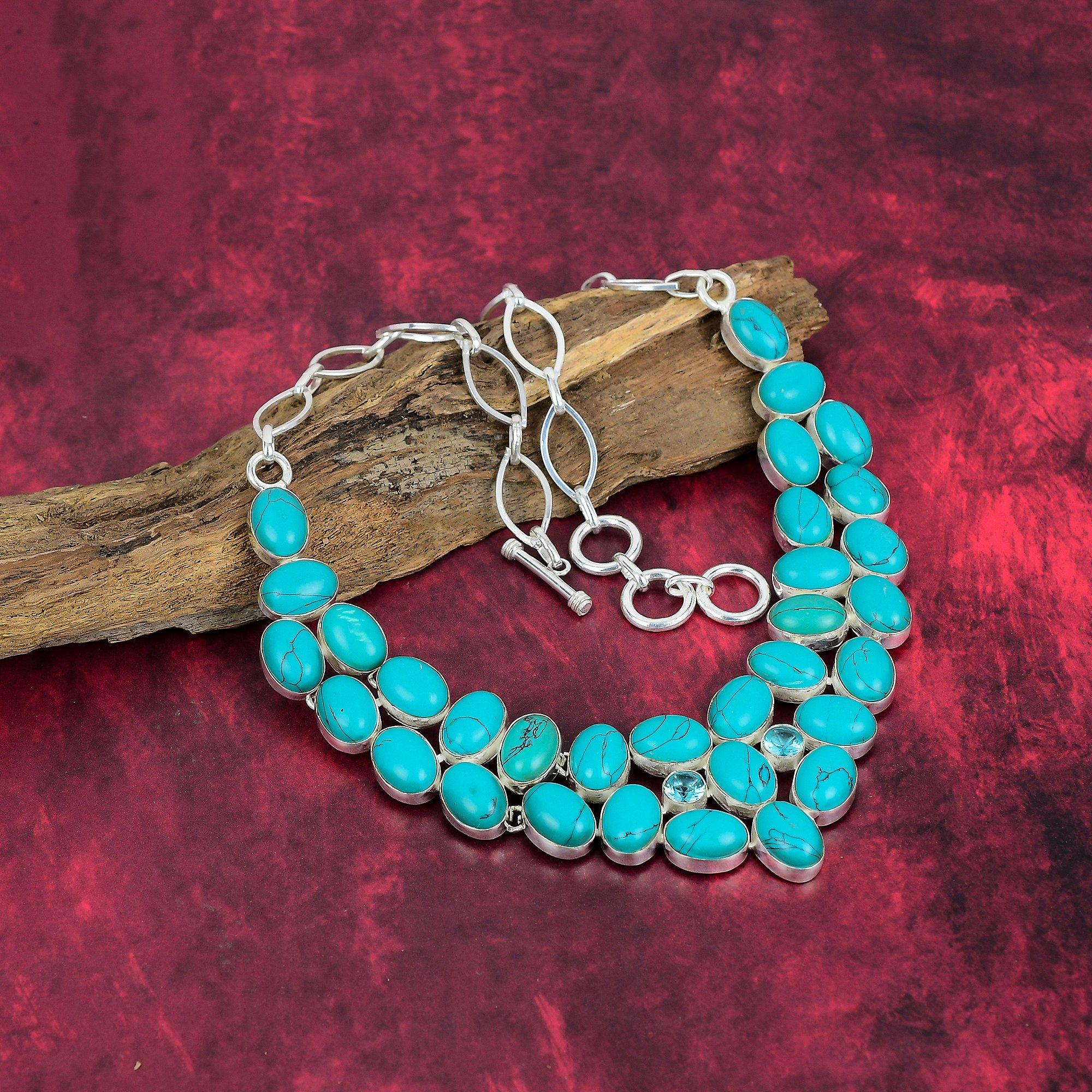 Santa Rosa Turquoise 925 Solid Sterling Silver Necklace, Handmade Gemstone  Necklace Jewelry, Gifts For Wife Brand New Necklace