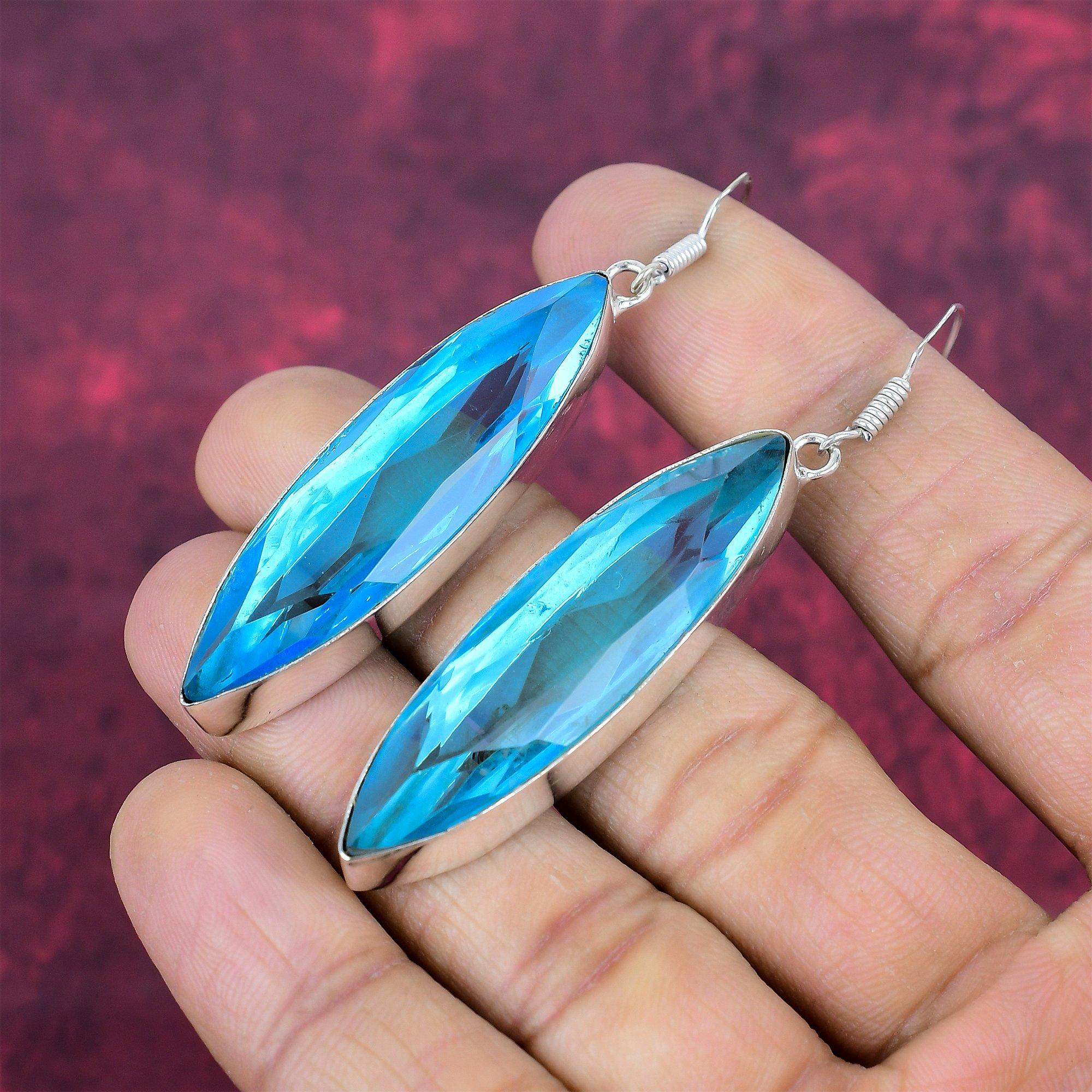 Kolczyki z niebieskim topazem, biżuteria z kamieni szlachetnych ze srebra próby 925, ręcznie robione kolczyki, na Święto Dziękczynienia