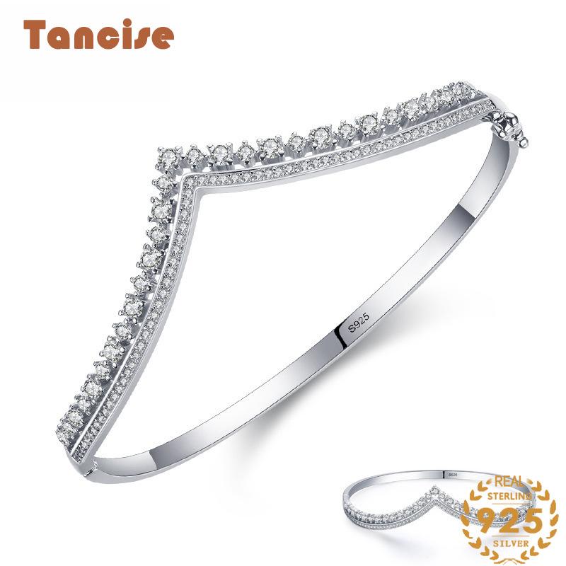 Tancise klasyczna 925 srebro bransoletka z cyrkoniami biżuteria geometryczny koralik łańcuch Link bransoletki moda grzywny prezent ślubny dla dziewczyny kobiet