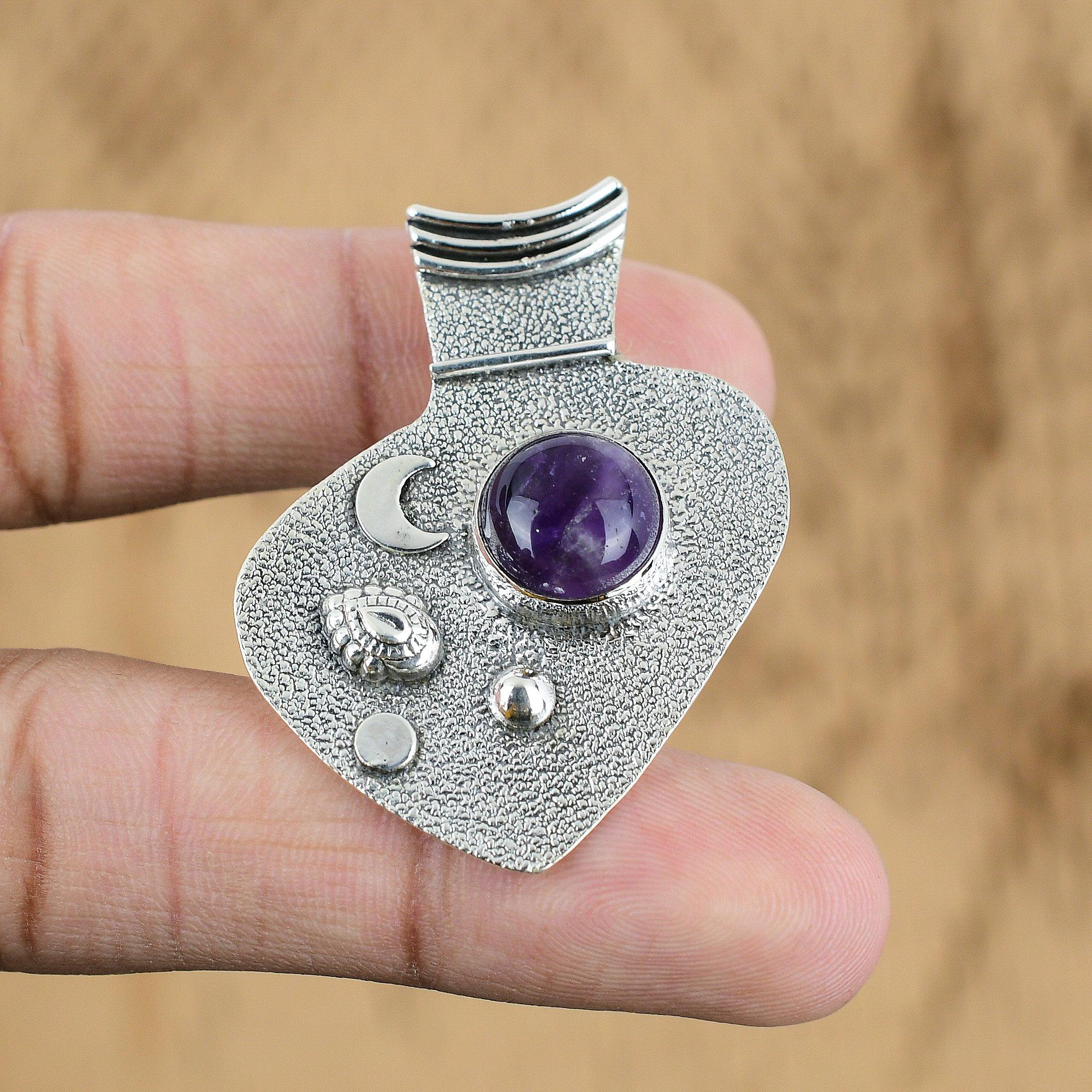 Wedding Gift For Her 925 Silver Natural Chevron Amethyst Gemstone Pendant