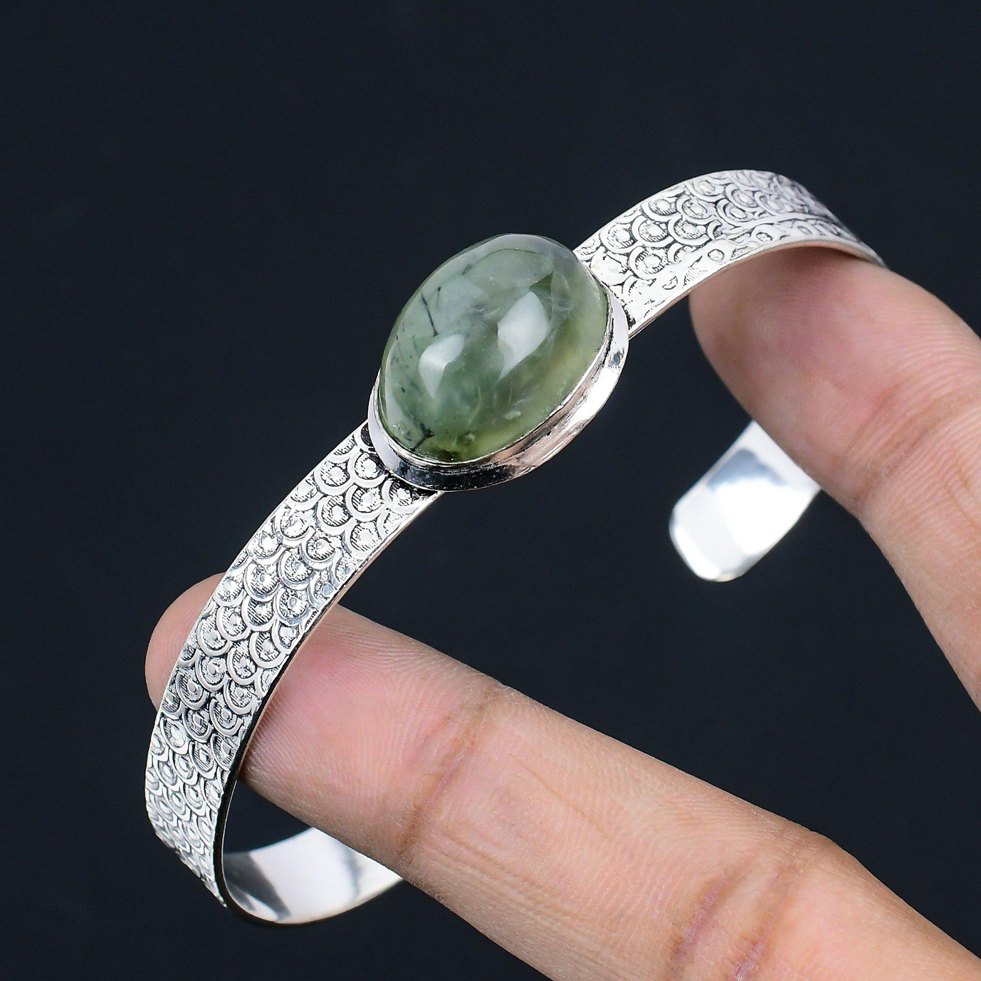 Daughters Day Sale 925 Sterling Silver Natural Moss Prehnite New Bangle Bracelet