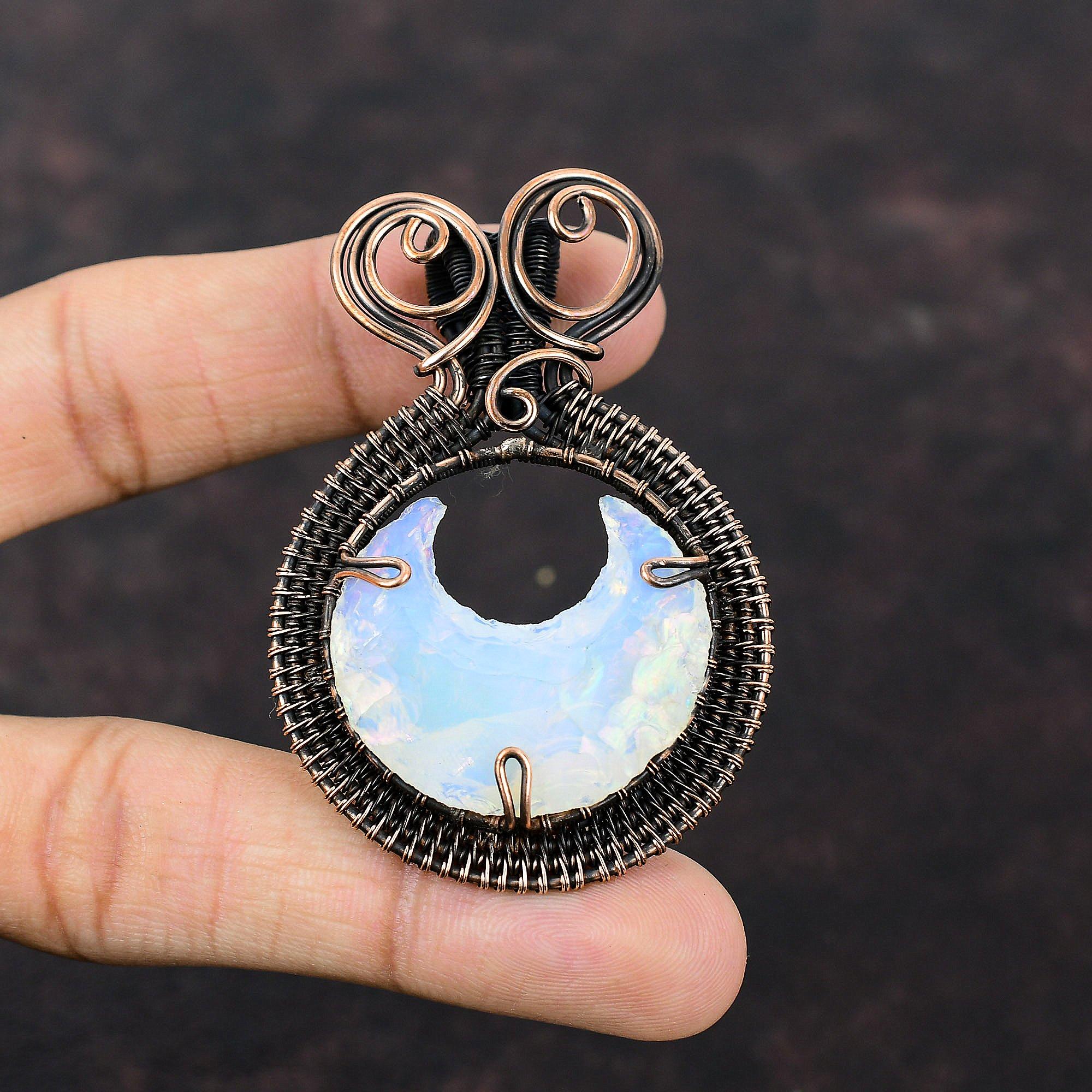 Milky Opal Rough Pendant Copper Wire Wrapped Pendant Handmade Beautiful Jewelry Real Gemstone Pendant Copper Wire Wrap Jewelry Gift For Wife