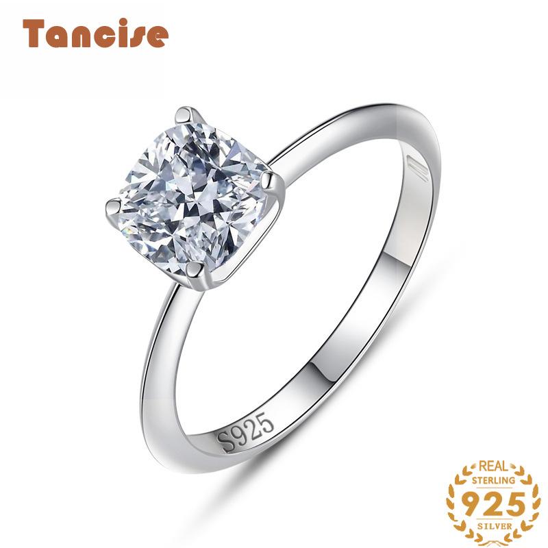 Tancise Classic 925 Sterling Silver  Zircon Ring Ladies Jewelry Wedding Promise Party Gift