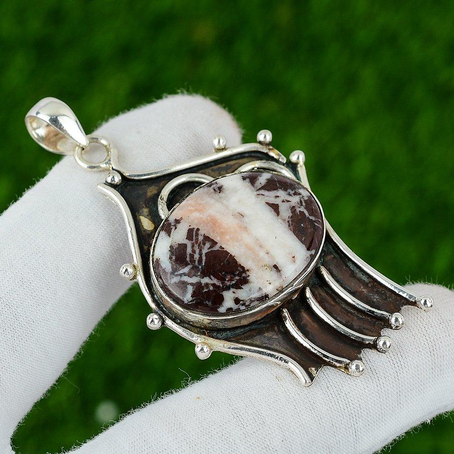 Oval Coconut Jasper Gemstone Bezel Art Deco Pendant Jewelry 925 Sterling Silver