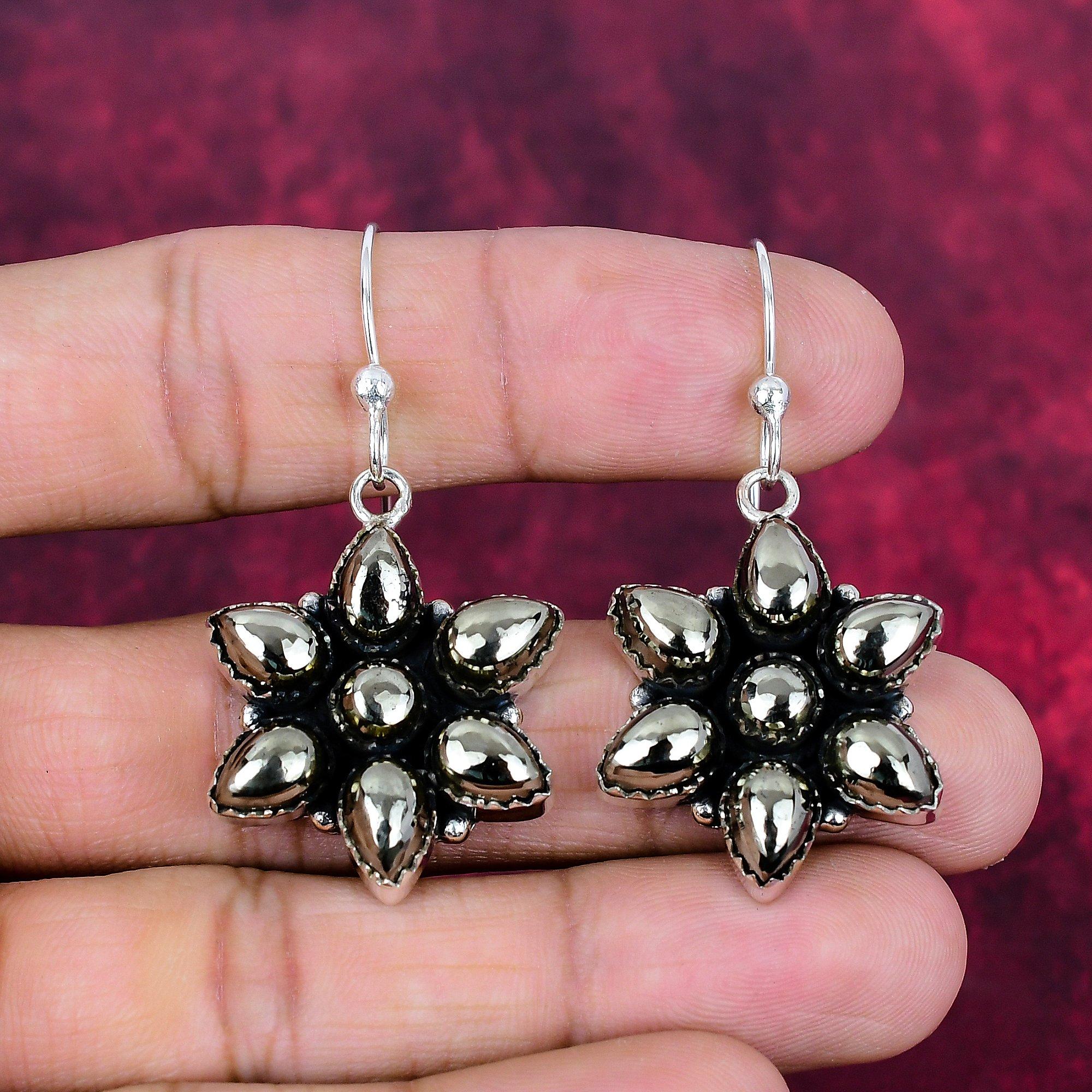 Apache Pyrite Handmade Gemstone Earrings, 925 Solid Sterling Silver Earrings Antique Jewelry, For Engagement Gift