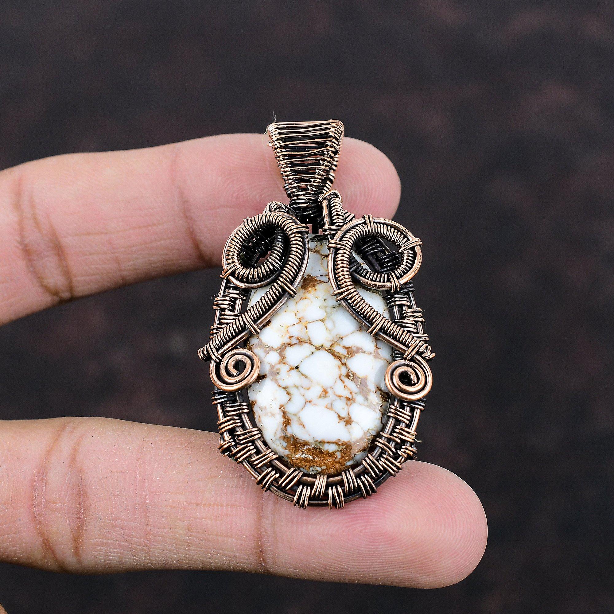 Wild Horse Magnesite Pendant Copper Wire Wrapped Pendant Copper Jewelry Handmade Pendant Wire Wrapped Jewelry For Gift Real Gemstone Pendant