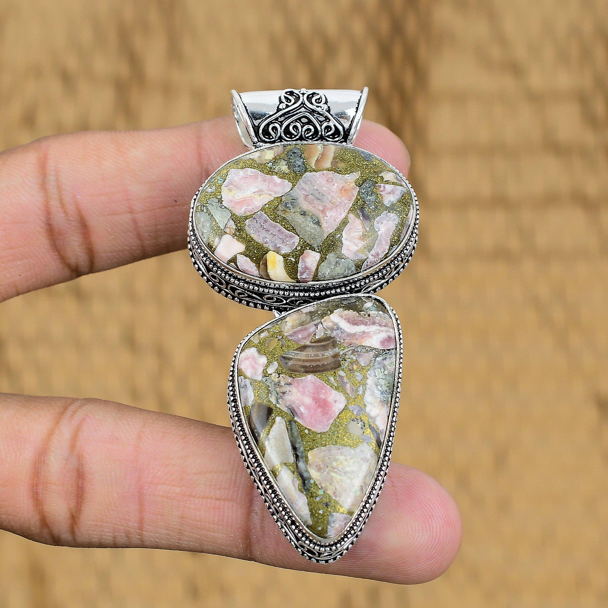Anniversary Gift For Her Natural Copper Rhodochrosite Pendant Vintage 925 Silver