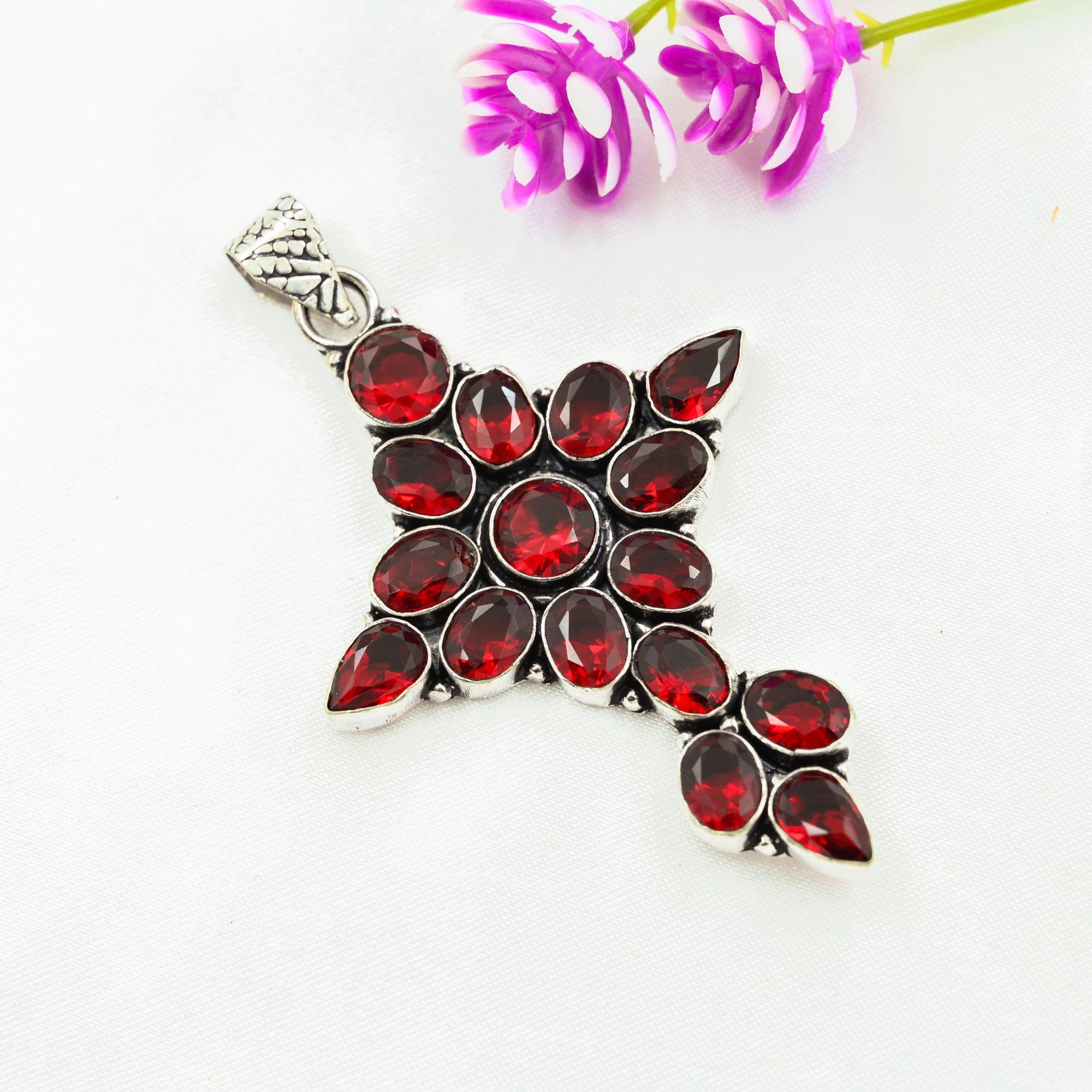 Red Garnet Pendant Gemstone Jewelry, 925 Solid Sterling Silver Pendant, Handmade Jewelry Birthstone Pendant, Gift For Him