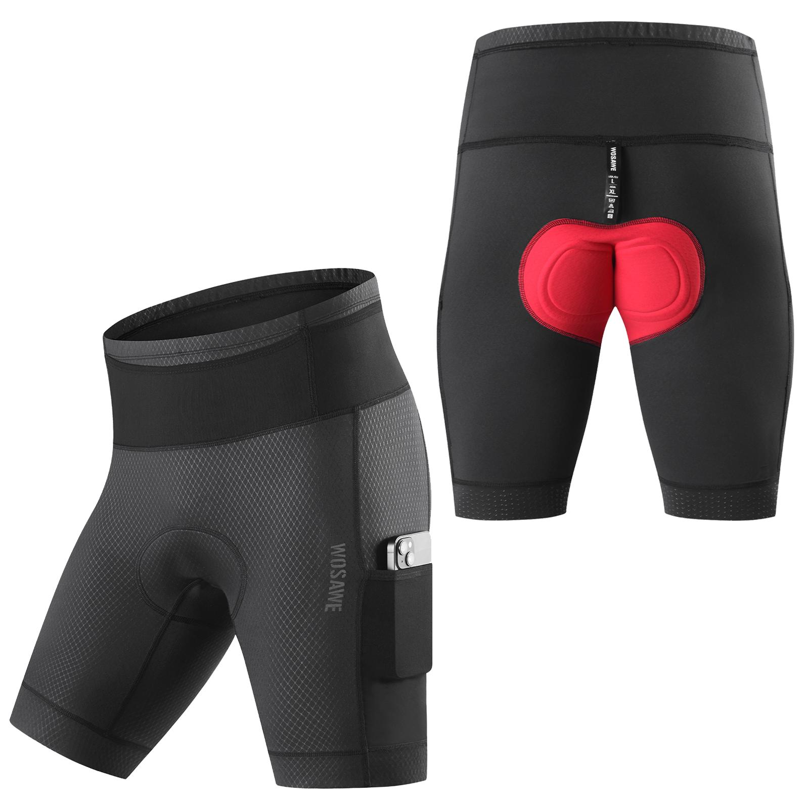 WOSAWE Men's Road Cycling Breathable Stretch Athletic Foam Padded Side Pocket Night Cycling Shorts
