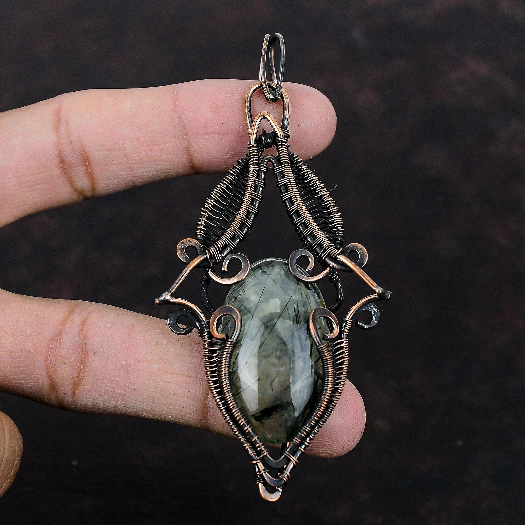Moss Prehnite Pendant Copper Wire Wrapped Pendant Moss Prehnite Jewelry Gemstone Pendant For Women Copper Wire Wrap Jewelry Handmade Pendant