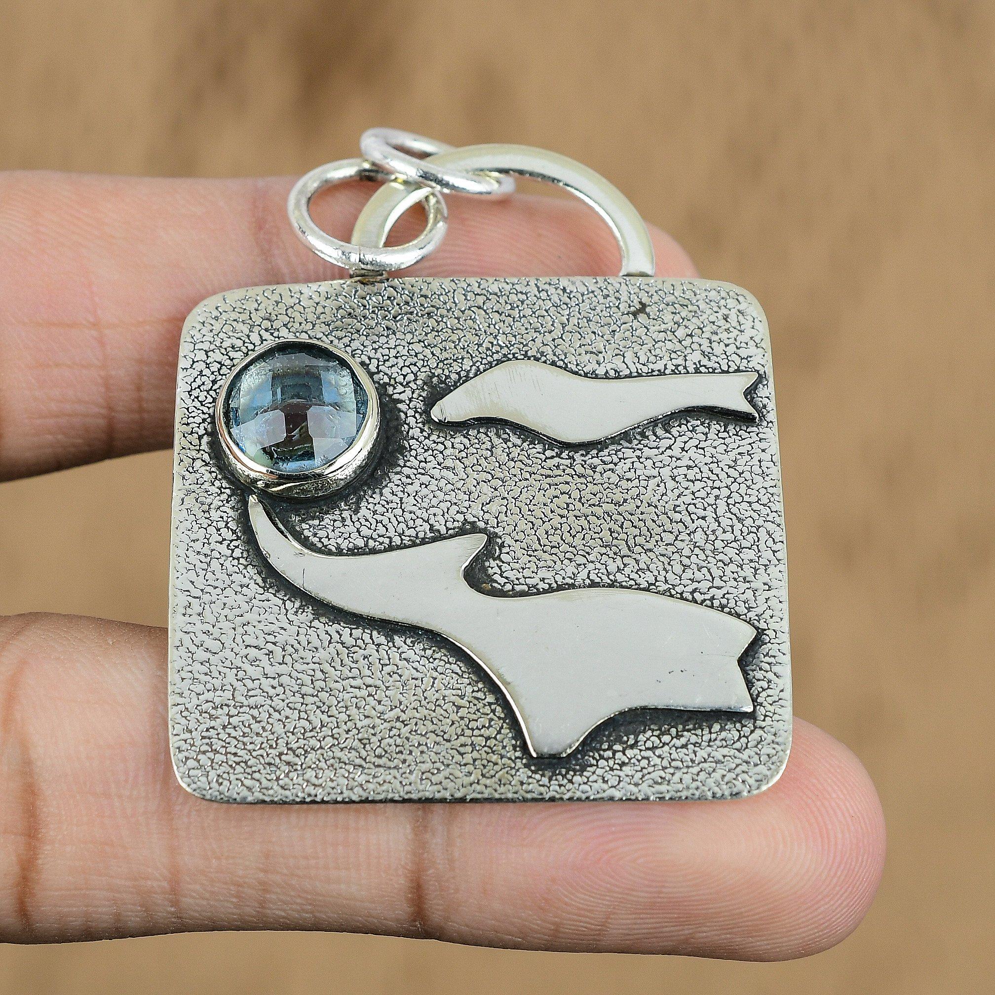 Anniversary Gift For Her Natural Aquamarine Gemstone Pendant 925 Sterling Silver