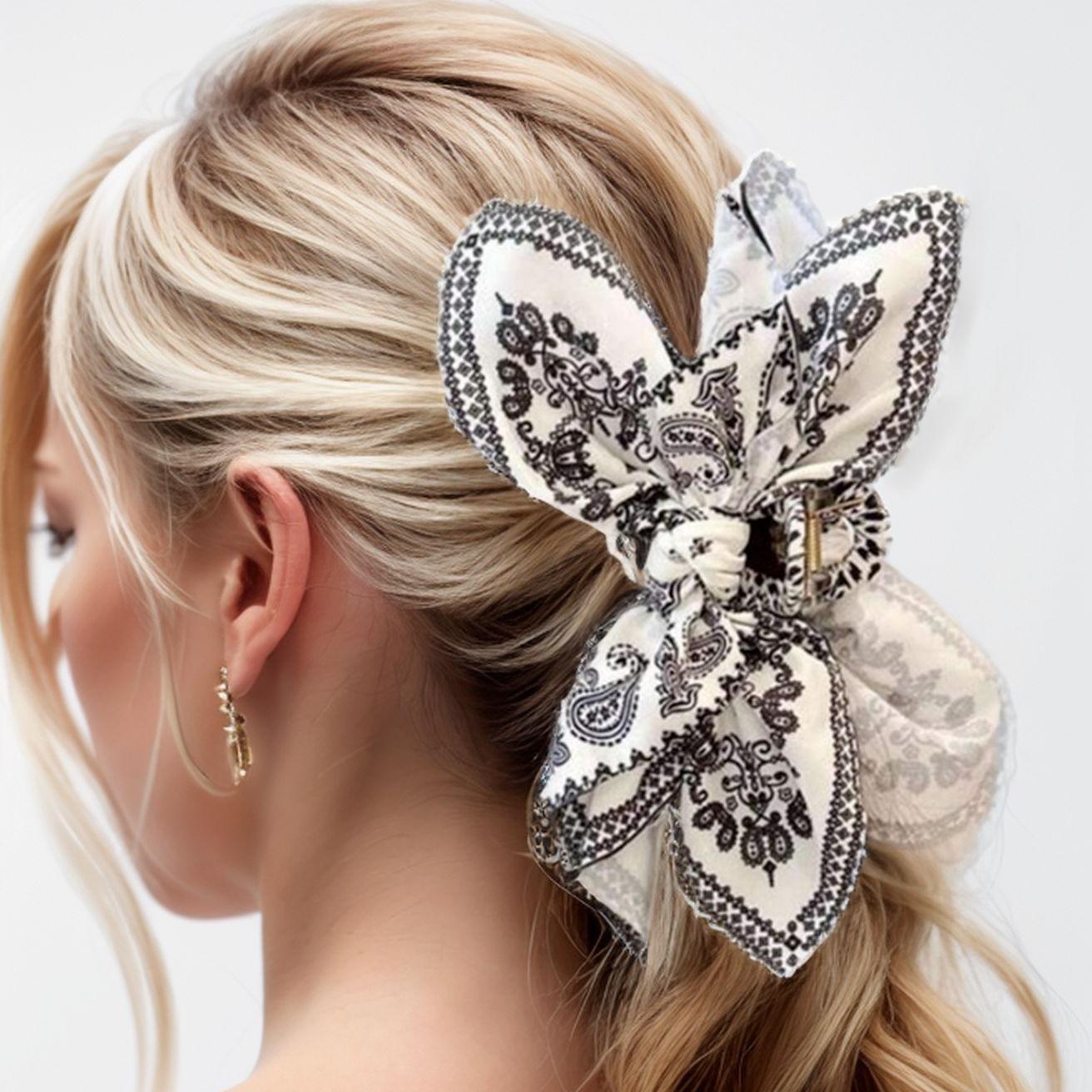 1 Pcs Women's Hair Clips Double-sided Paisley Bow Grabs Summer Seaside Vacation Fashionable Popular Hair Accessories For Ladies