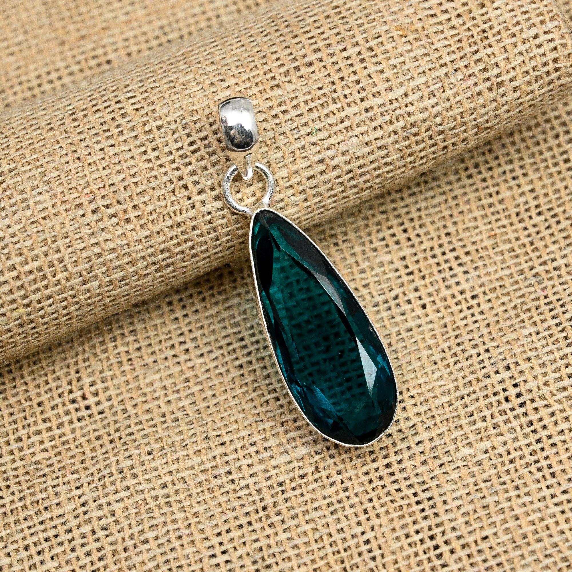 Lovely Indicolite Gemstone Handmade 925 Solid Sterling Silver Jewelry Pendant For Women