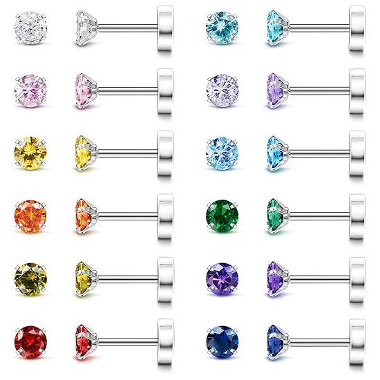 Kolip Hypoallergenic Stud Earrings for Women Men, Cubic Zirconia Surgical Steel Earrings Set