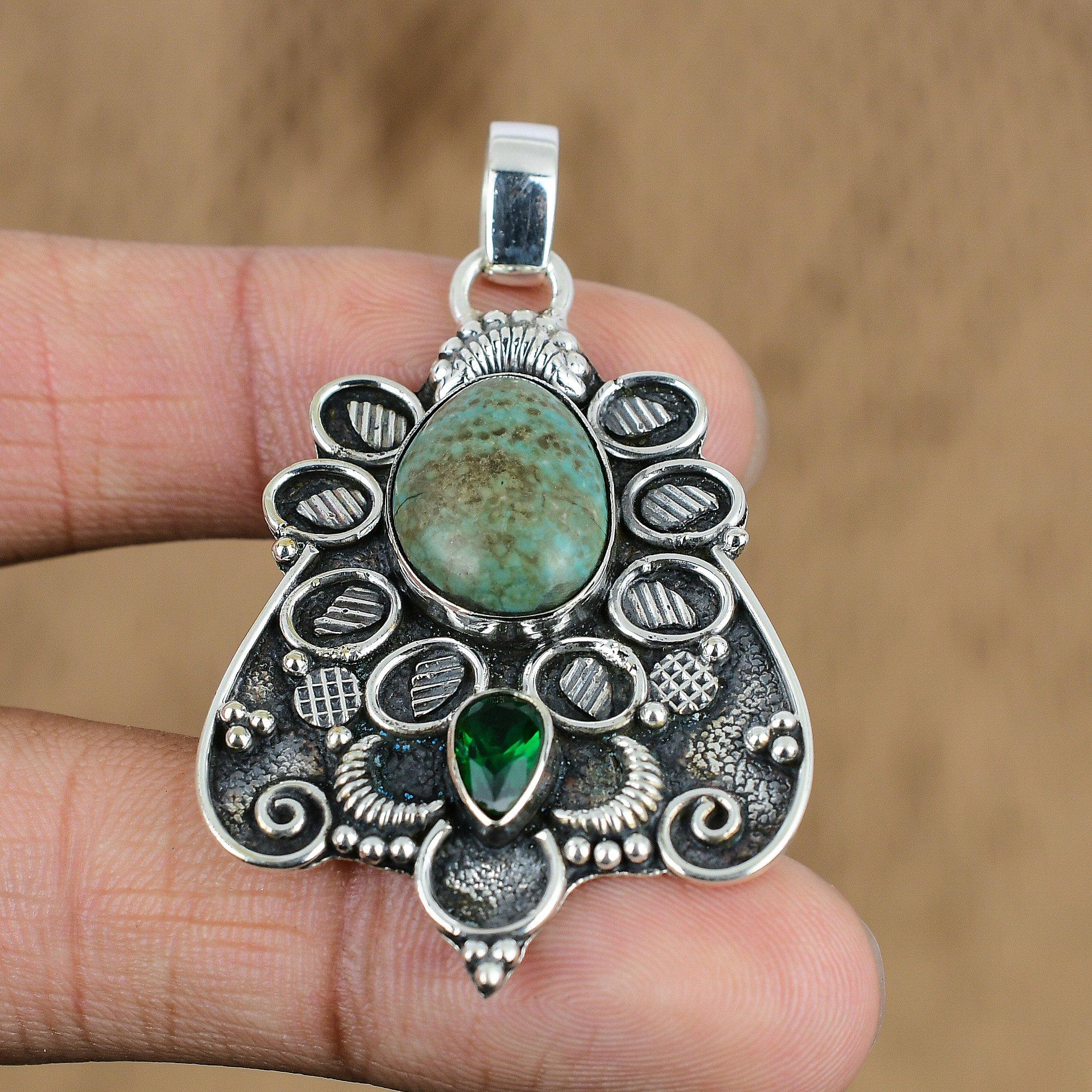 Natural Tibetan Turquoise Gemstone Pendant 925 Sterling Silver Jewelry For Girls