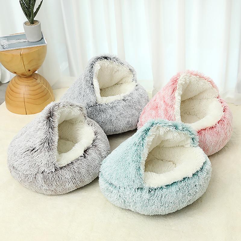 Autumn Winter Soft Plush Pet Bed and Pet Bed Winter Warm and Cold Plush/short Fleece Comforter Nest Shell Cat Nest Semi-enclosed Cat Nest