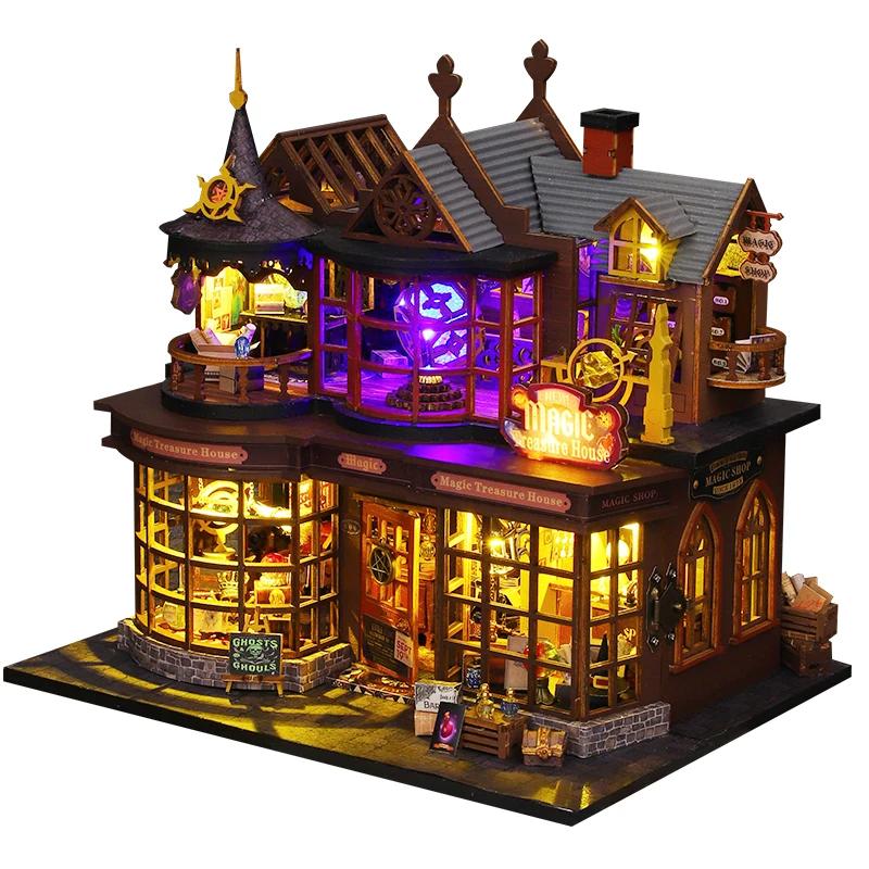 DIY Wooden Magic House Casa Doll Houses Miniature Building Kit Dollhouse with Furniture Led Lights Birthday Gifts