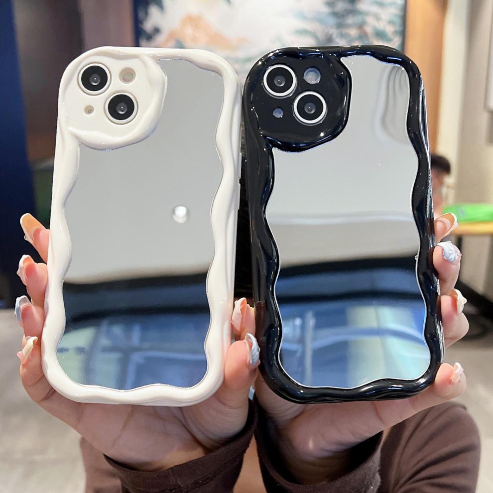 Cream Texture Casing Wavy Edge Soft Silicone Cover Phone Case For iPhone Samsung Huawei Honor Xiaomi Redmi Infinix Tecno Mirror Back Shell
