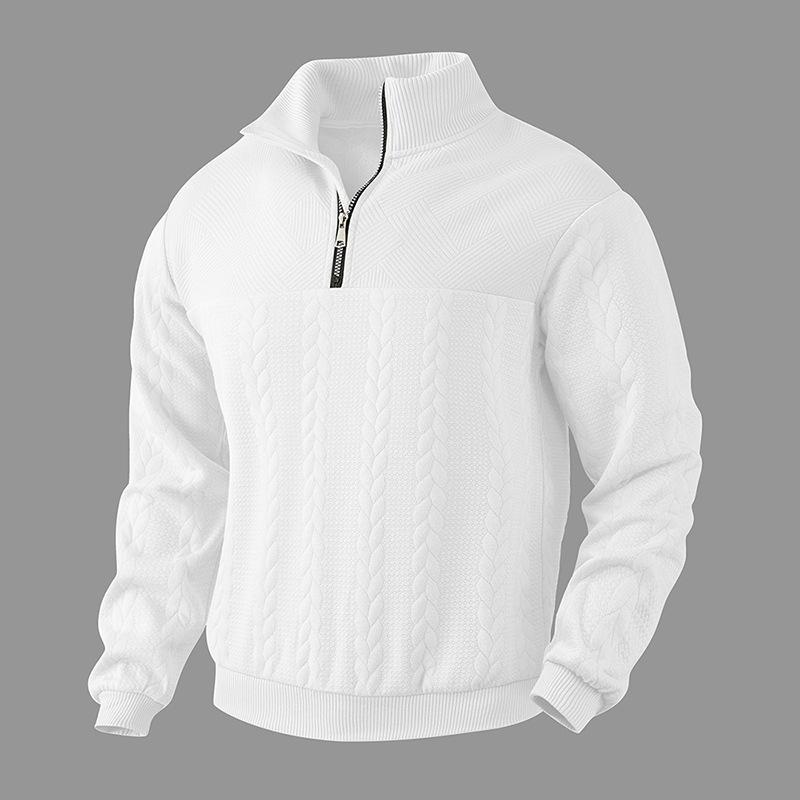 Retro Casual Stand Up Collar Zipper Pullover Loose Knit Jacquard Autumn/winter Long Sleeved Sweatshirt
