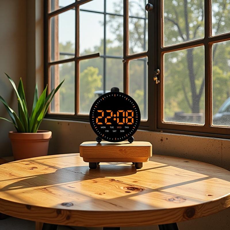 LED Digital Alarm Clock Date Week Display 2 Alarms Countdown Timer Second Hand Clock Bedside Electronic Clock 12/24H USB Powered