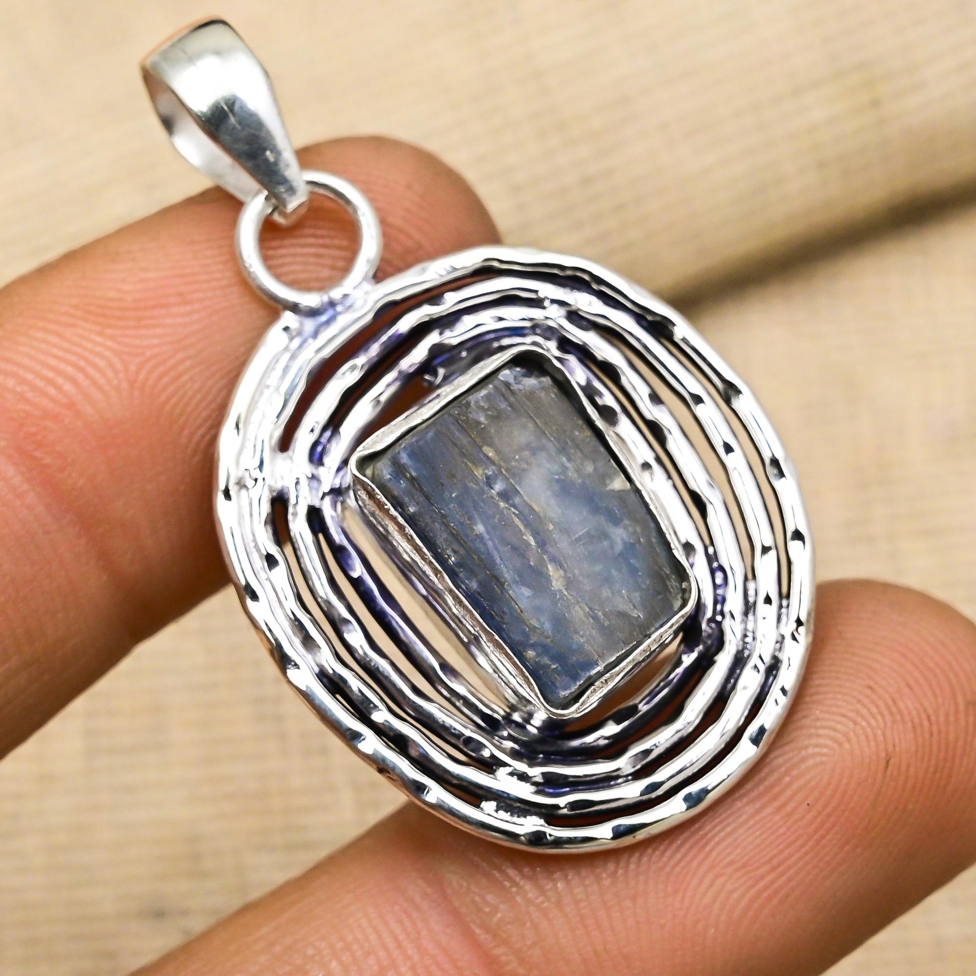 Rough Kyanite Gemstone 925 Sterling Silver Handmade Jewelry Pendant Gift For Sister