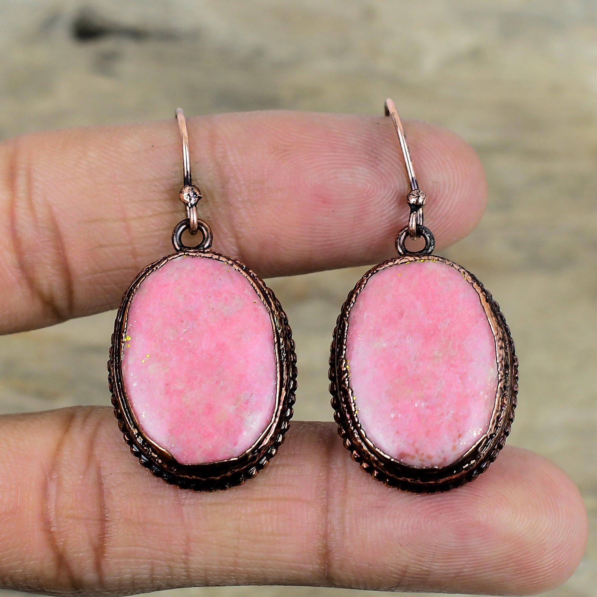 Thulite Earring Electroformed Copper Earrings Handmade Jewelry Natural Gemstone Earring Copper Jewelry Birthstone Earrings Anniversary Gifts