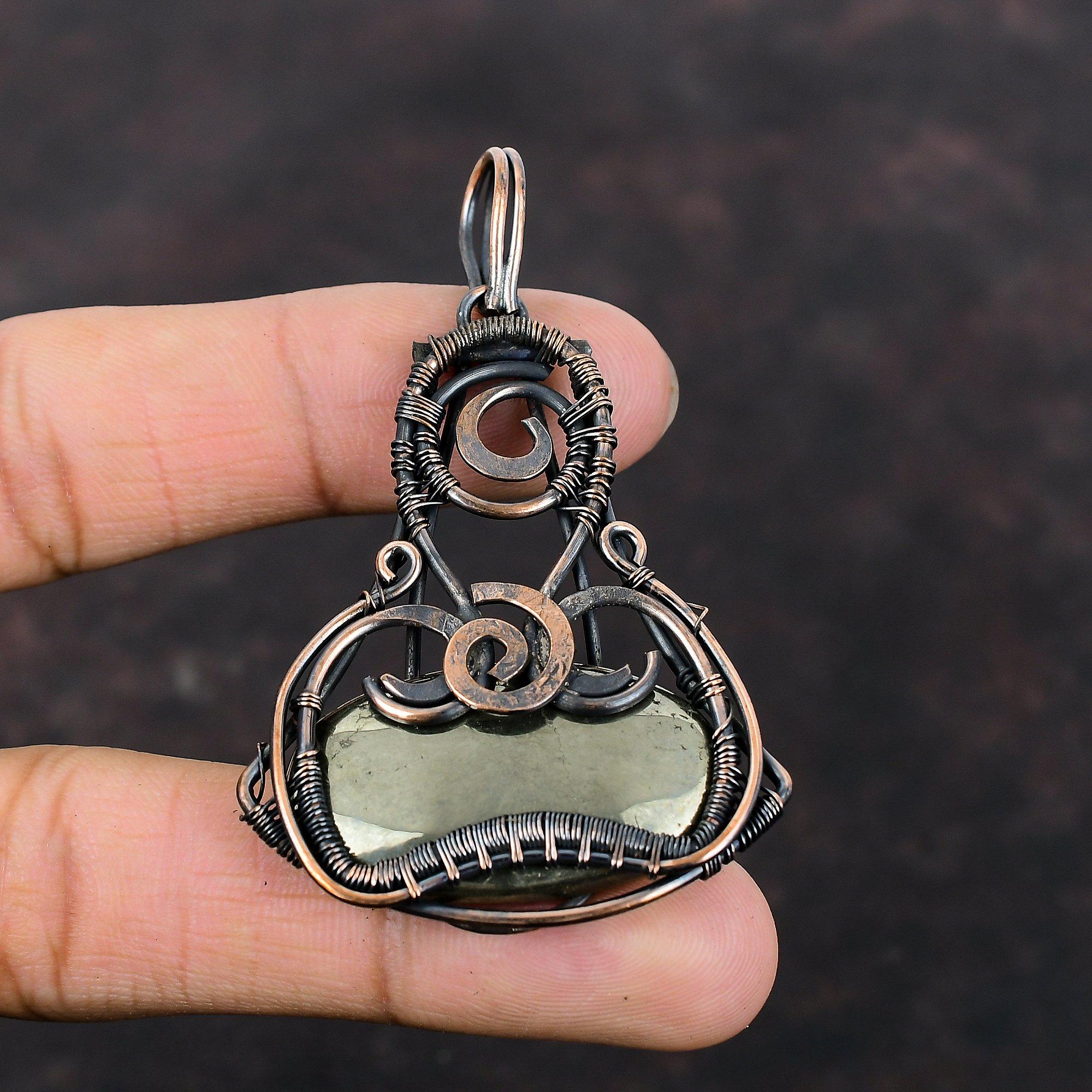 Pyrite Pendant Copper Wire Wrapped Pendant Unique Pendant Dainty Copper Jewelry Handmade Gemstone Pendant Wire Wrapping Jewelry Gift For Her