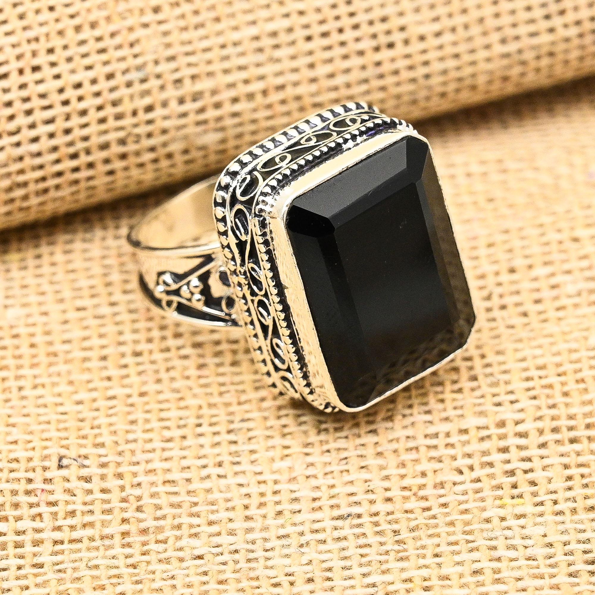 Black Spinel Gemstone Handmade 925 Sterling Silver Jewelry Ring For Engagement Gift