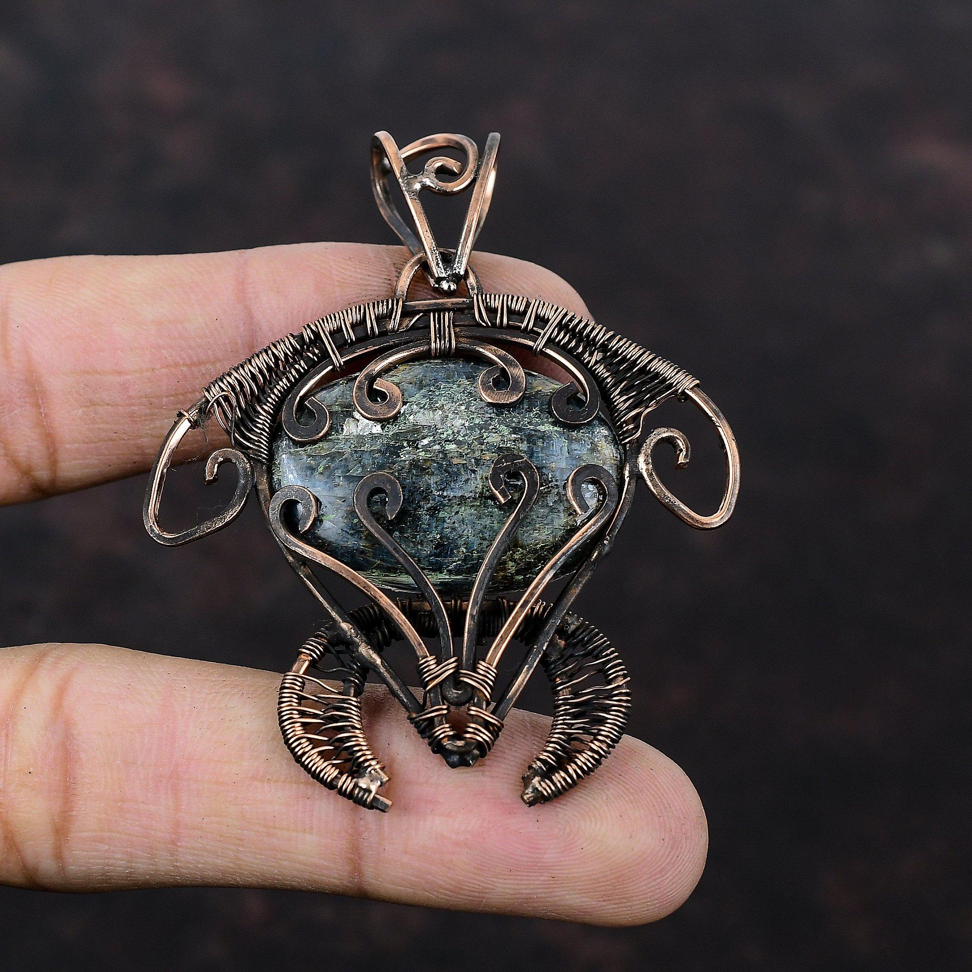 Kyanite Gemstone Pendant Copper Wire Wrapped Pendant Handmade Pendant Kyanite Jewelry Tortoise Pendant Copper Wire Wrap Jewelry Gift For Her