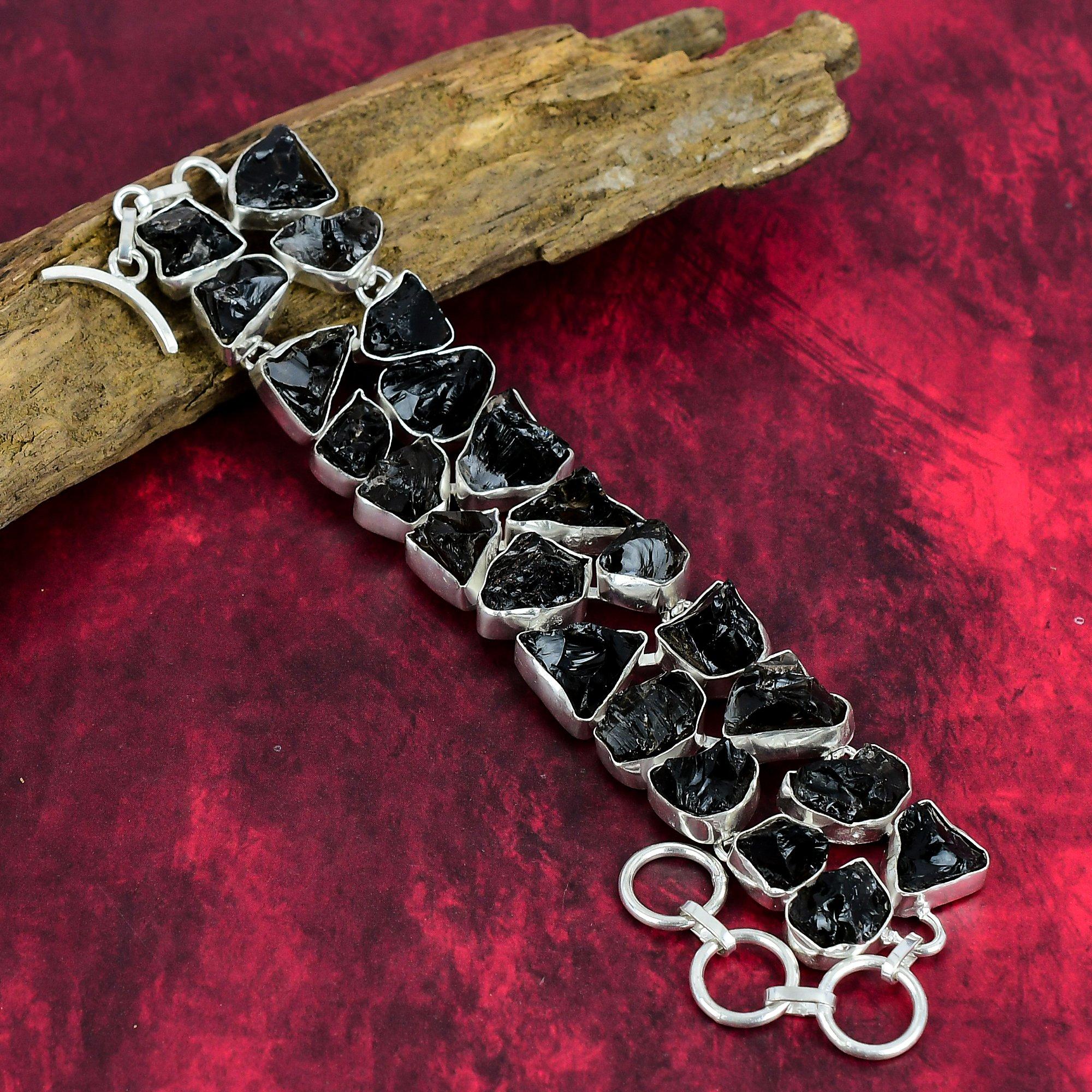 Bijuterii din piatră prețioasă naturală cu topaz fumuriu, bijuterii elegante cu topaz realizate manual Brățară din argint solid 925 Brățară cu lanț reglabil Cadou pentru mama