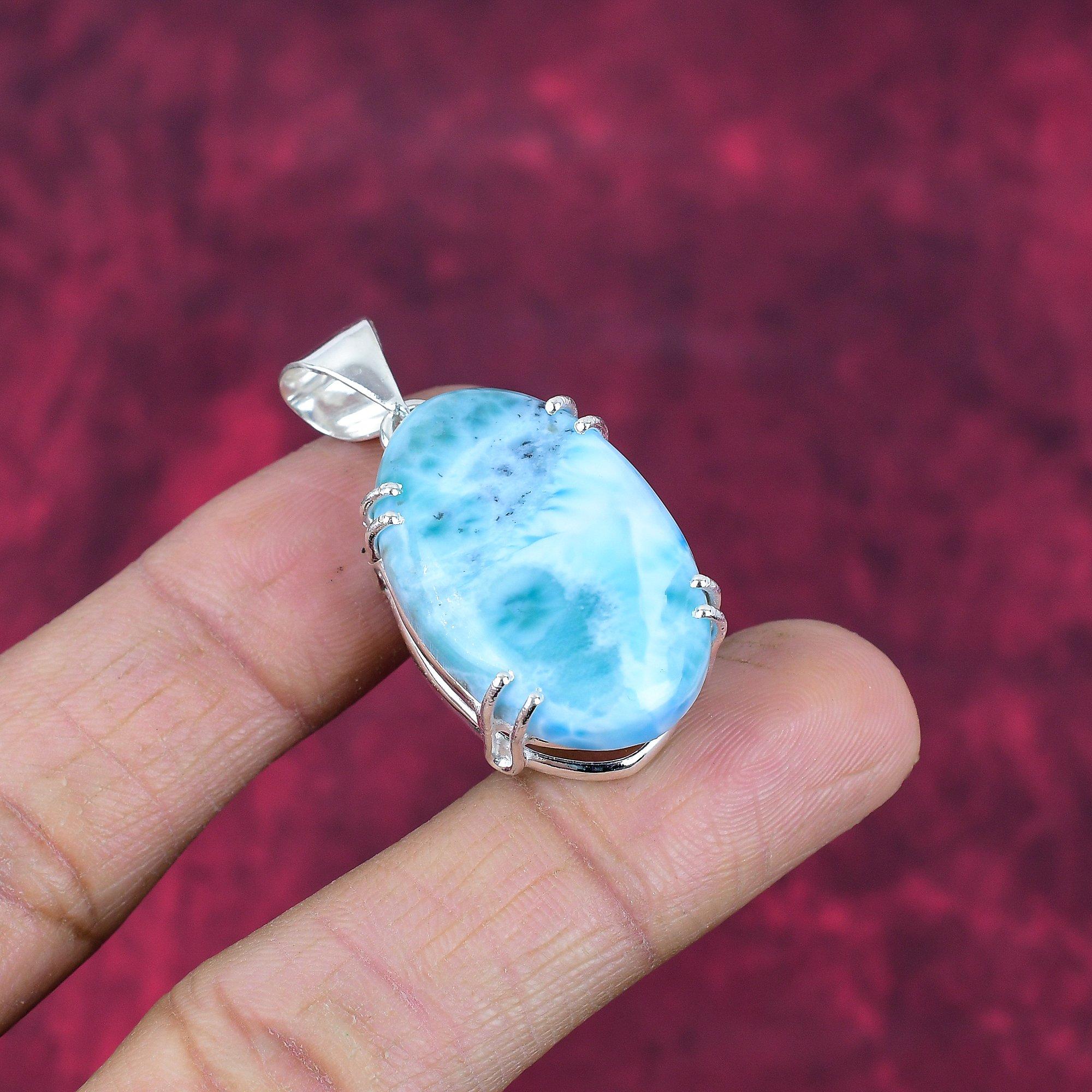 Larimar Pendant Gemstone Jewelry, 925 Solid Sterling Silver Pendant, Handmade Jewelry Birthstone Pendant, Gift For Him