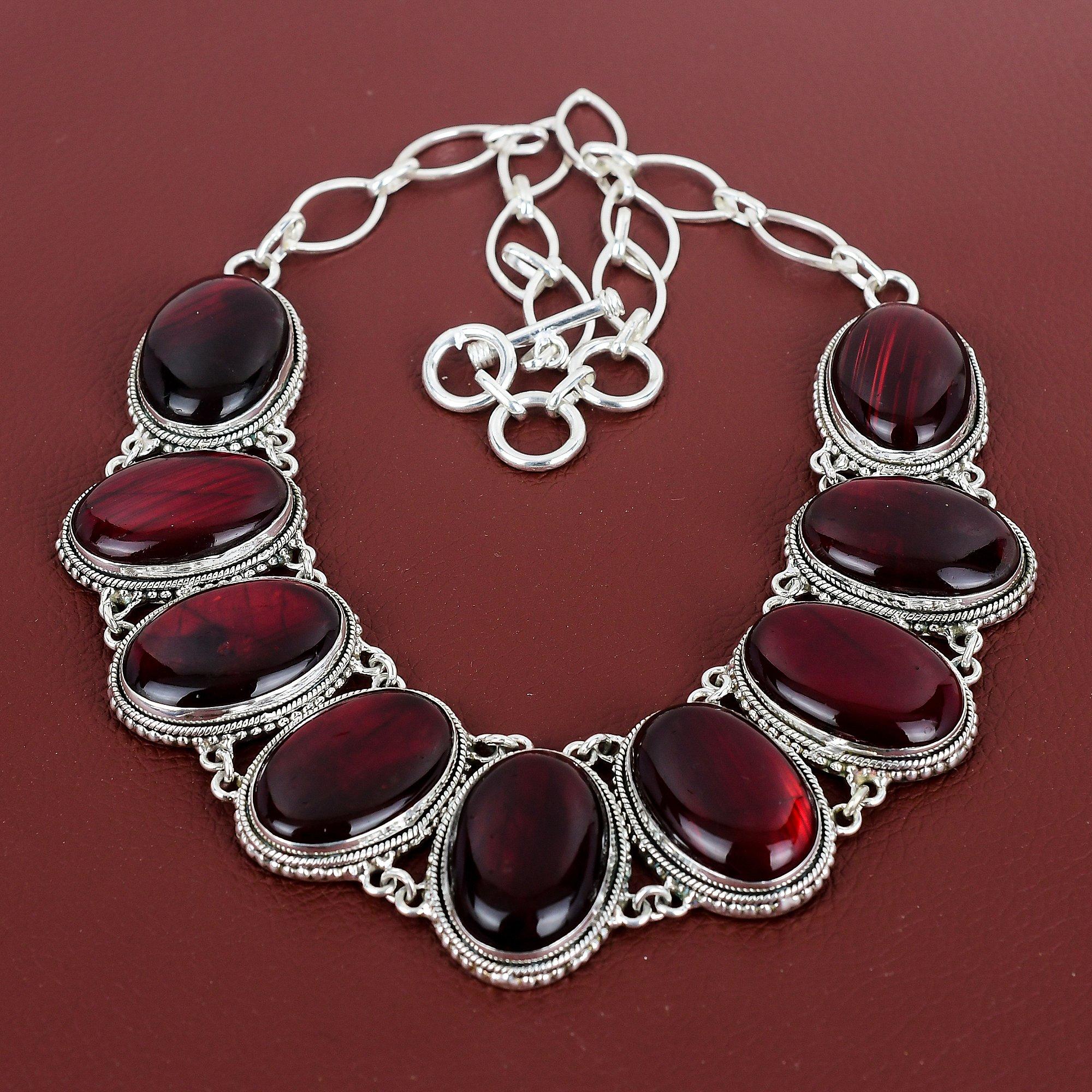 Red Fire Labradorite Necklace Handmade Gemstone Necklace 925 Sterling Silver Necklace Vintage Jewelry Adjustable Chain Necklace Gift For Mom