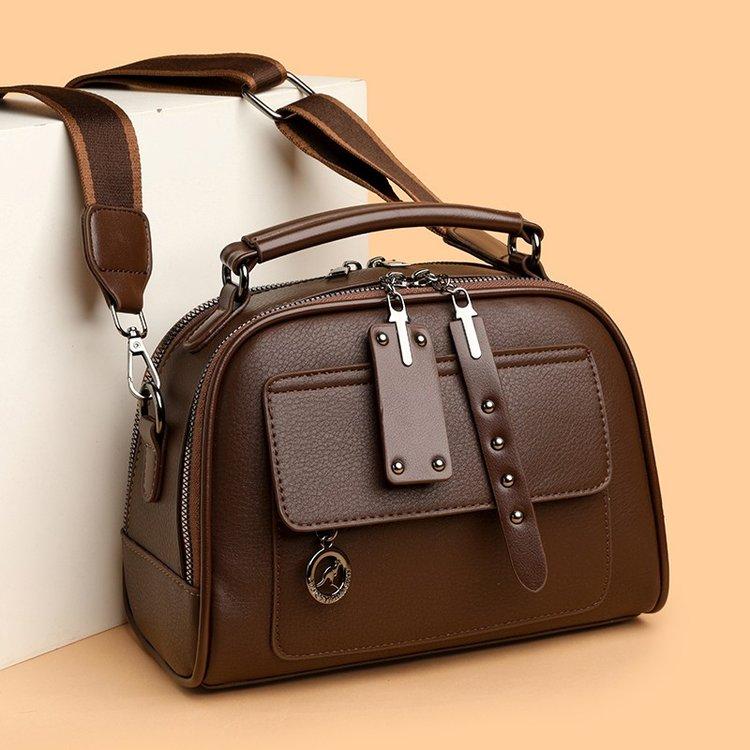 Women's Textured Leather Top-Handle Crossbody Bag Multi-Pocket Design Casual Shoulder Bag