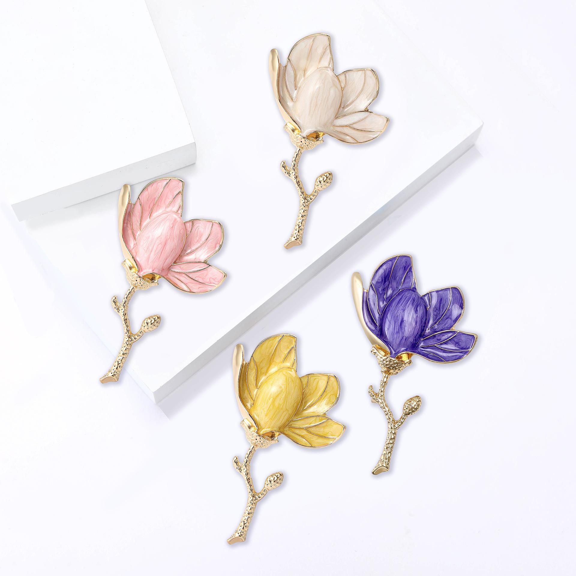 Magnolia Flower Badge for Women Unisex Enamel Beautiful Flower Party Office Brooch Pins Gifts