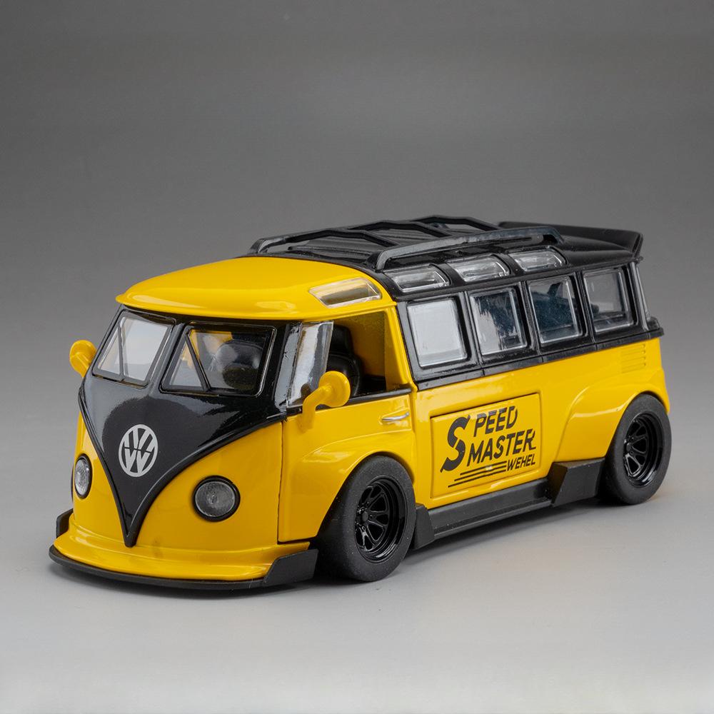 DDM Volkswagen T1 Transporter Bus Modified Simulation Diecast & Toy Vehicles Sounds & Light Pull Back Car 1:32 Alloy Model