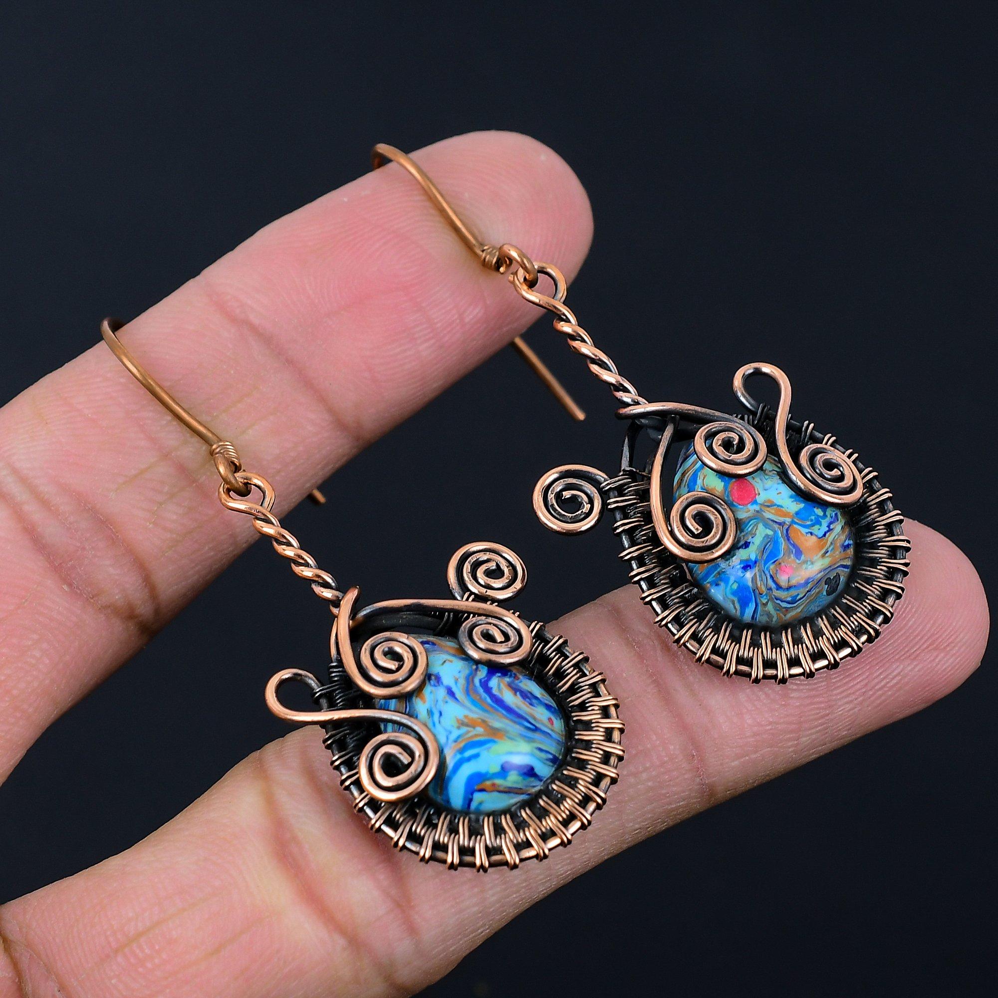 Regenbogen Calsilica Edelstein Handgefertigt Reiner Kupferdraht Wickel Schmuck Anhänger Für Frauen