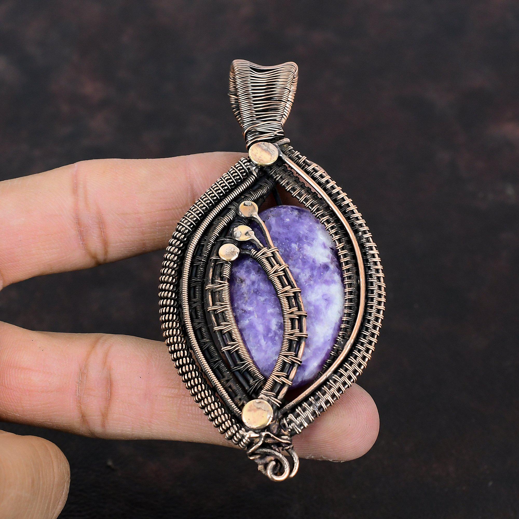Lepidolite Pendant Copper Wire Wrapped Jewelry Dainty Gemstone Pendant Birthstone Jewelry Copper Wire Wrap Pendant Handmade Pendant For Gift