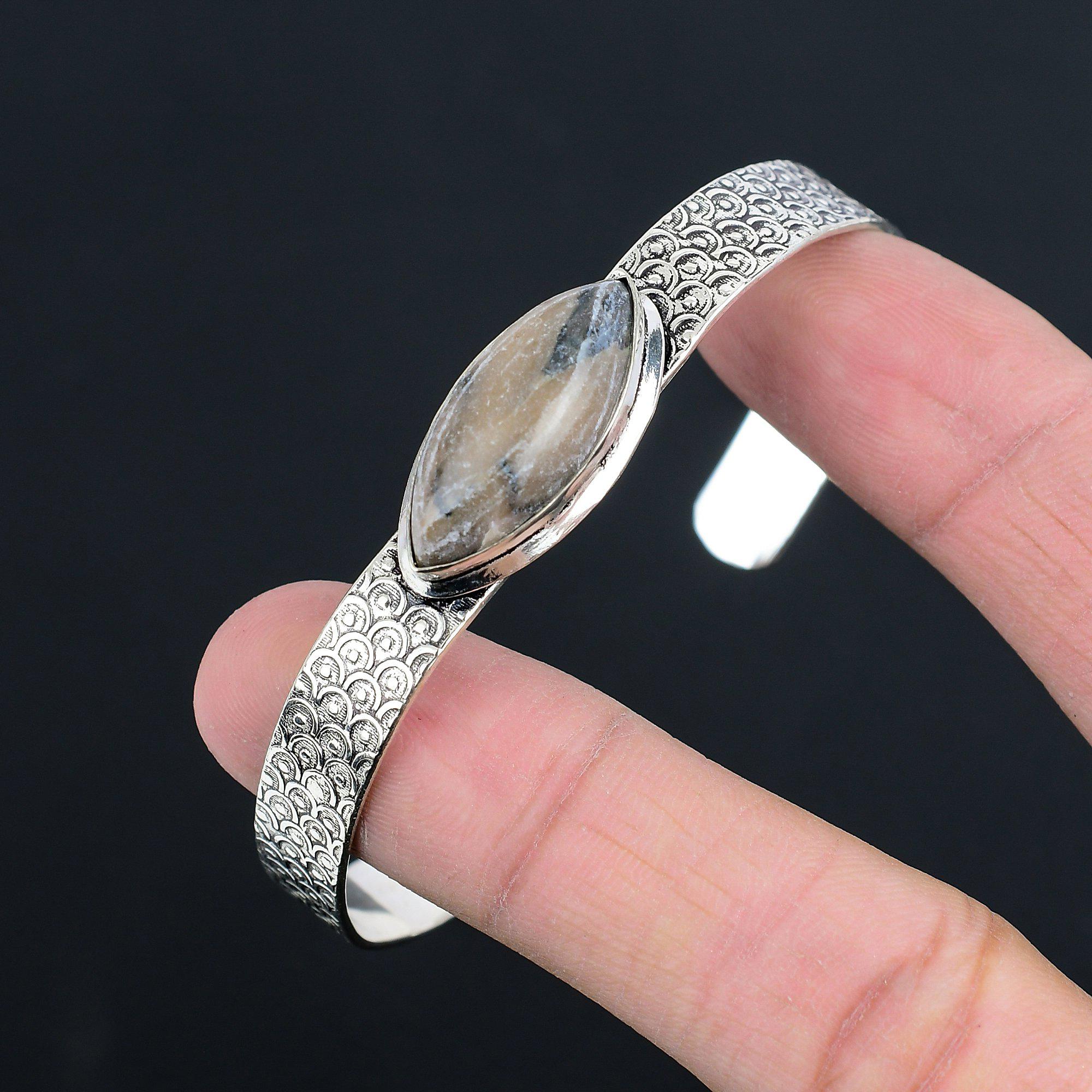 Friendship Day Deal Spider Web Jasper Stone Daughter Bangle 925 Sterling Silver