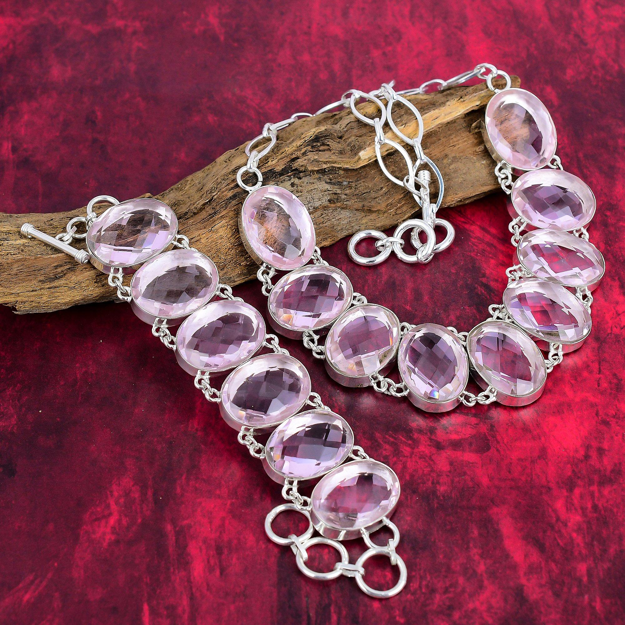 Rosa Kunzit Edelstein Schmuck, 925 Sterling Silber Schmuck, handgefertigte Halskette & Armband Schmuckset für Frauen. Tolles Schmuckset für Sie