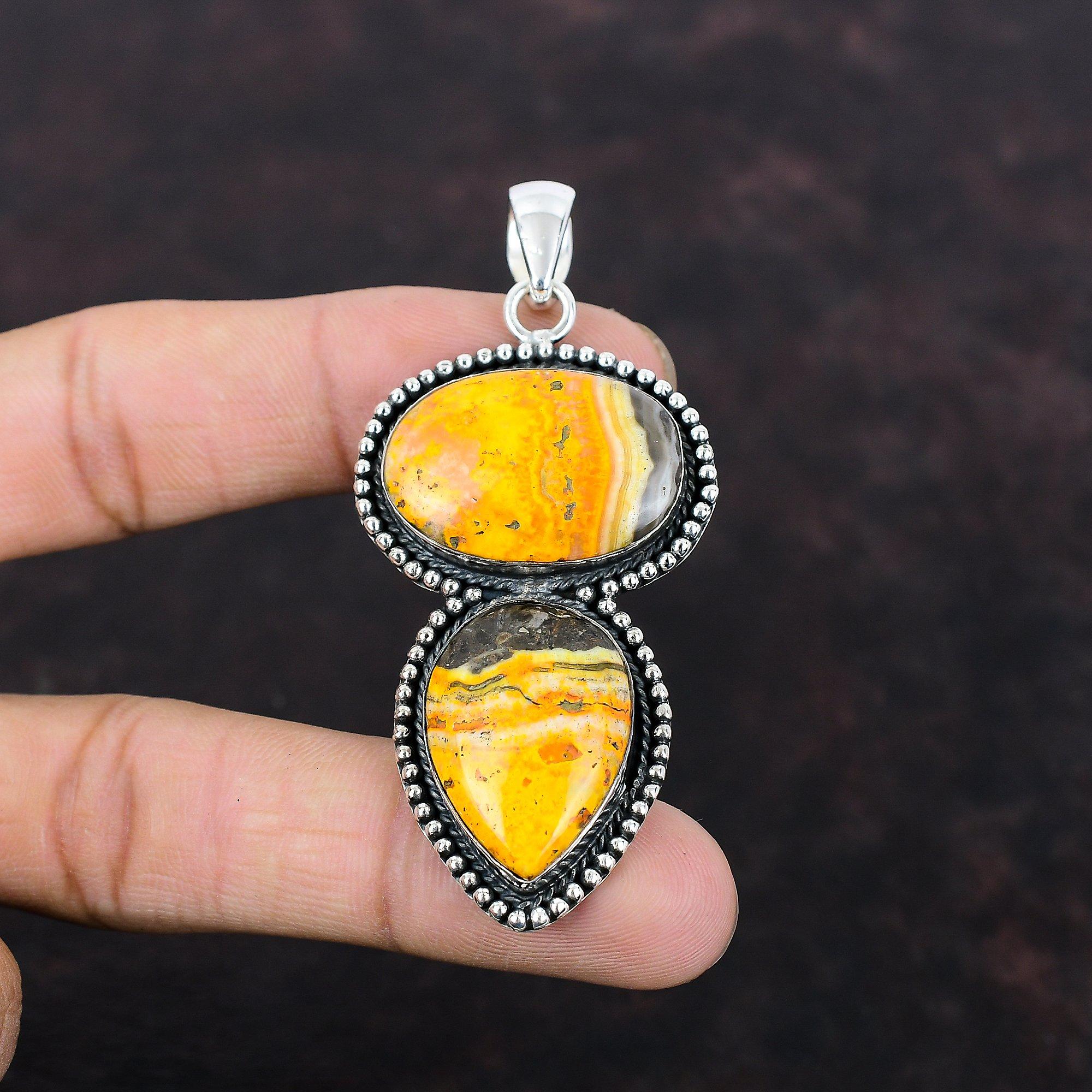 Bumble Bee Jasper Pendant Vintage Pendant 925 Sterling Silver Pendant Handmade Boho Jewelry Gemstone Pendant Gift For Friend Elegant Jewelry