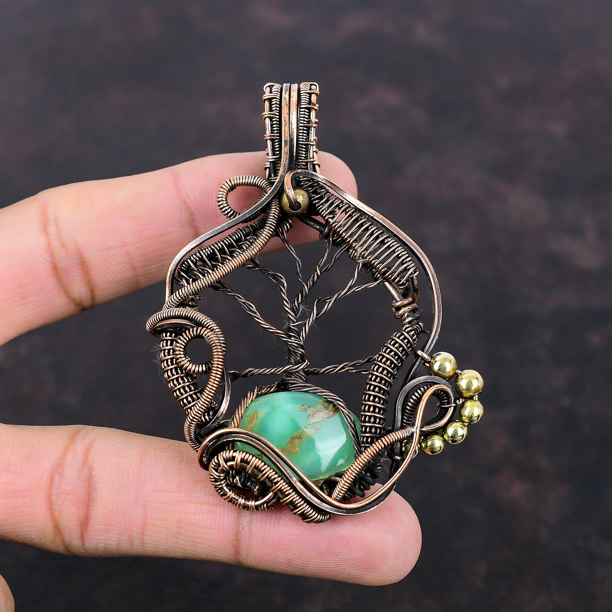 Tree Of Life Chrysoprase Pendant Copper Wire Wrapped Pendant Handmade Pendant Copper Jewelry Gemstone Pendant Gift For Her Wire Wrap Jewelry
