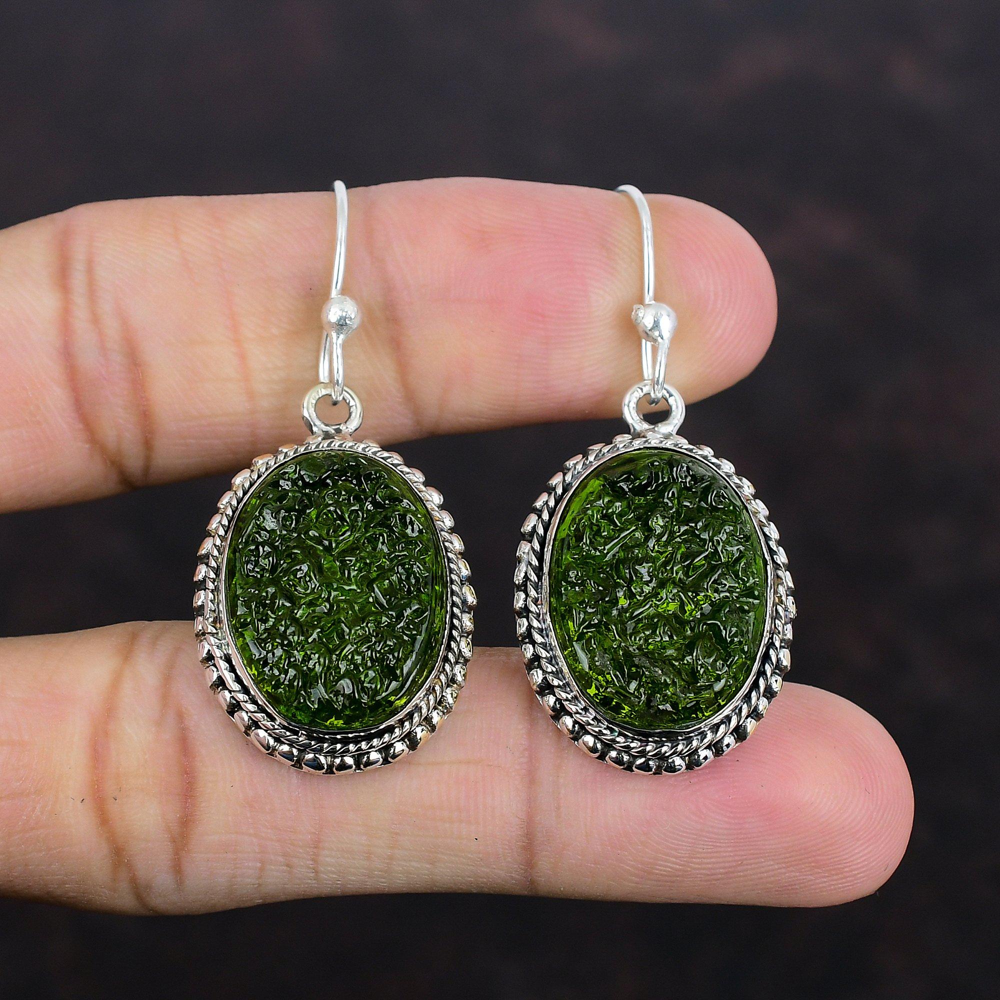 Серьги из молдавита, винтажные серьги из драгоценных камней, серьги из стерлингового серебра 925 пробы, серьги ручной работы, достойные ювелирные изделия, дизайнерские серьги, подарки для друга