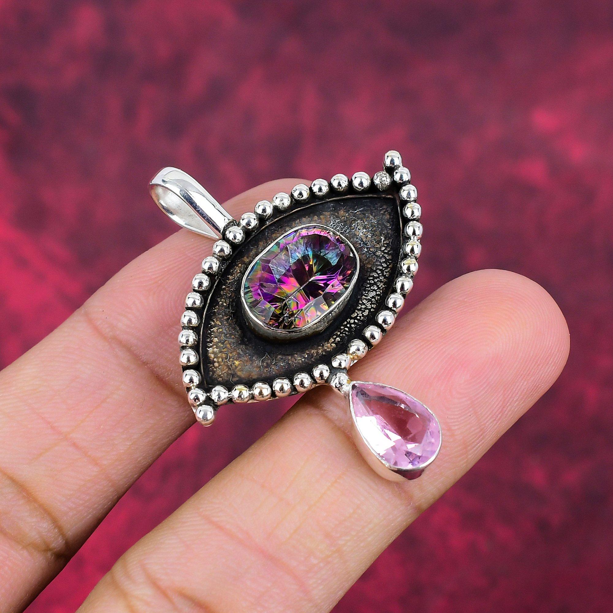 Mystisch, Kunzit-Anhänger, 925 massives Sterlingsilber Edelsteinschmuck, Handgefertigter Anhänger, Für den Gedenktag