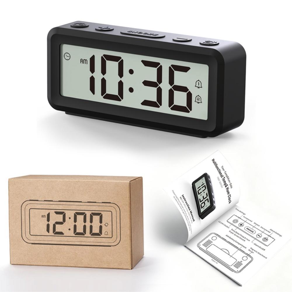 Magnetischer Tragbarer Digitaler Wecker Batteriebetrieben TEMP Feuchtigkeit Datum Schlummer Tischuhr 12/24H 2 Wecker Elektronische LCD-Uhr